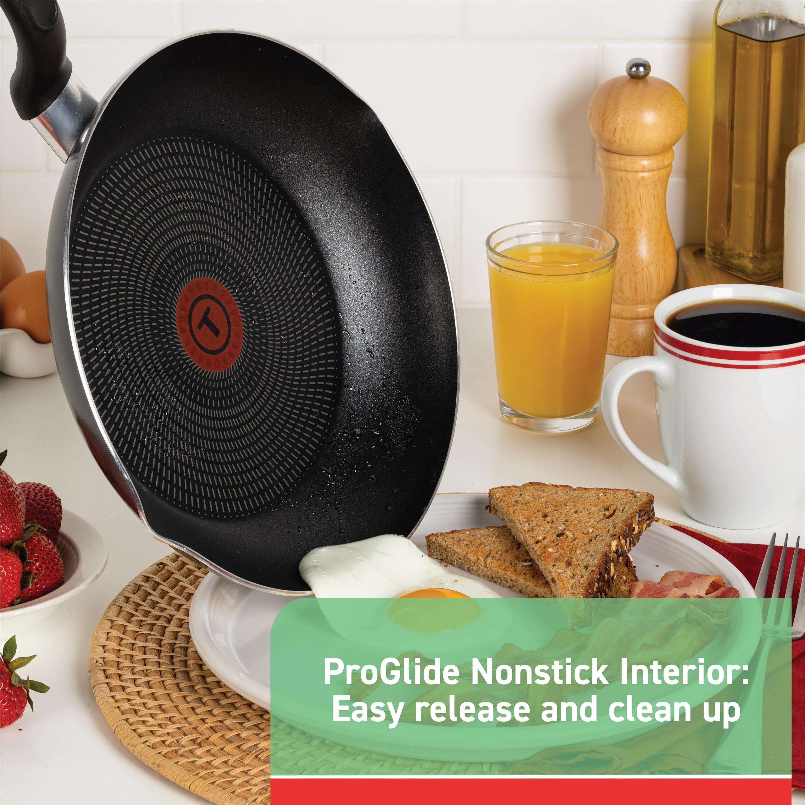 T-fal Initiatives Nonstick Cookware Set 18 Piece, Oven Broiler Safe 350F, Kitchen Cooking Set w/Fry Pans, Saucepans, Saute Pan, Dutch Oven, Griddle, Pots and Pans, Home, Dishwasher Safe, Red
