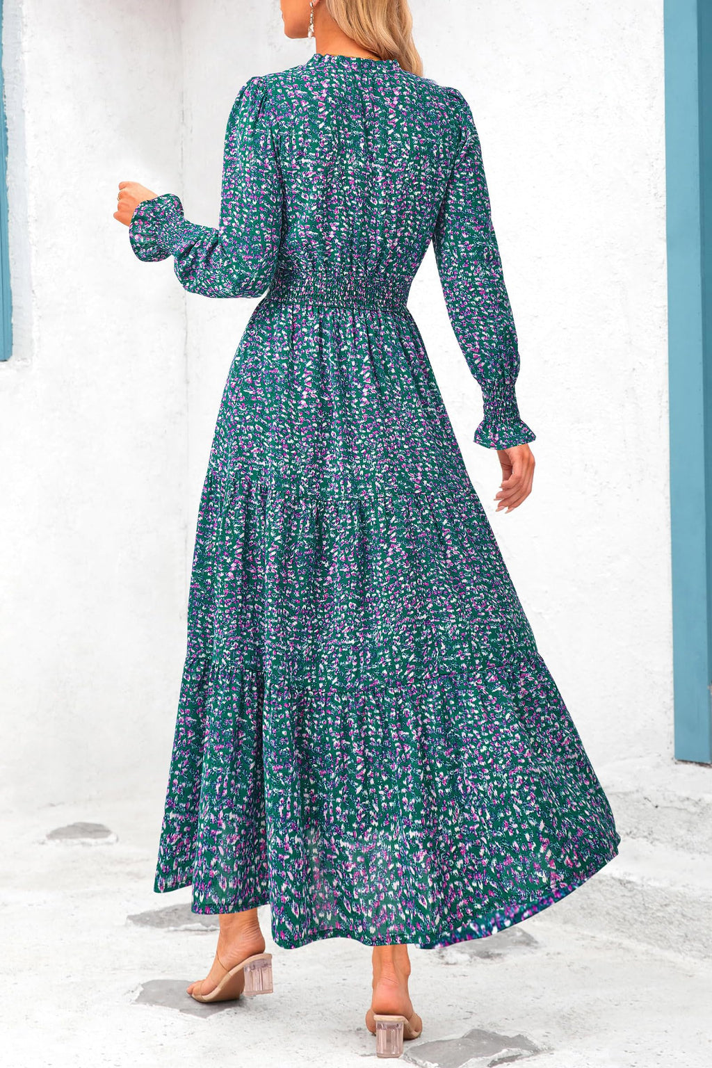 PRETTYGARDEN Women's Floral Maxi Dress 2026 Fall Long Sleeve V Neck A Line Long Flowy Spring Party Boho Dresses (Floral Purple Green,Medium)
