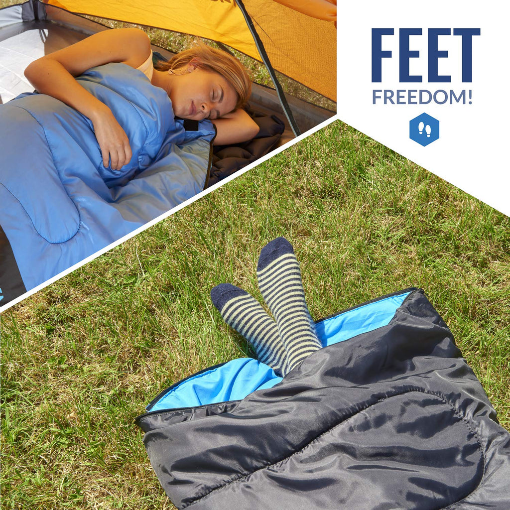 VENTURE 4TH Summer Sleeping Bag, Single, Regular Size - Lightweight, Comfortable, Water Resistant Backpacking Sleeping Bag for Adults & Kids - Ideal for Hiking, Camping & Outdoor – Blue/Gray