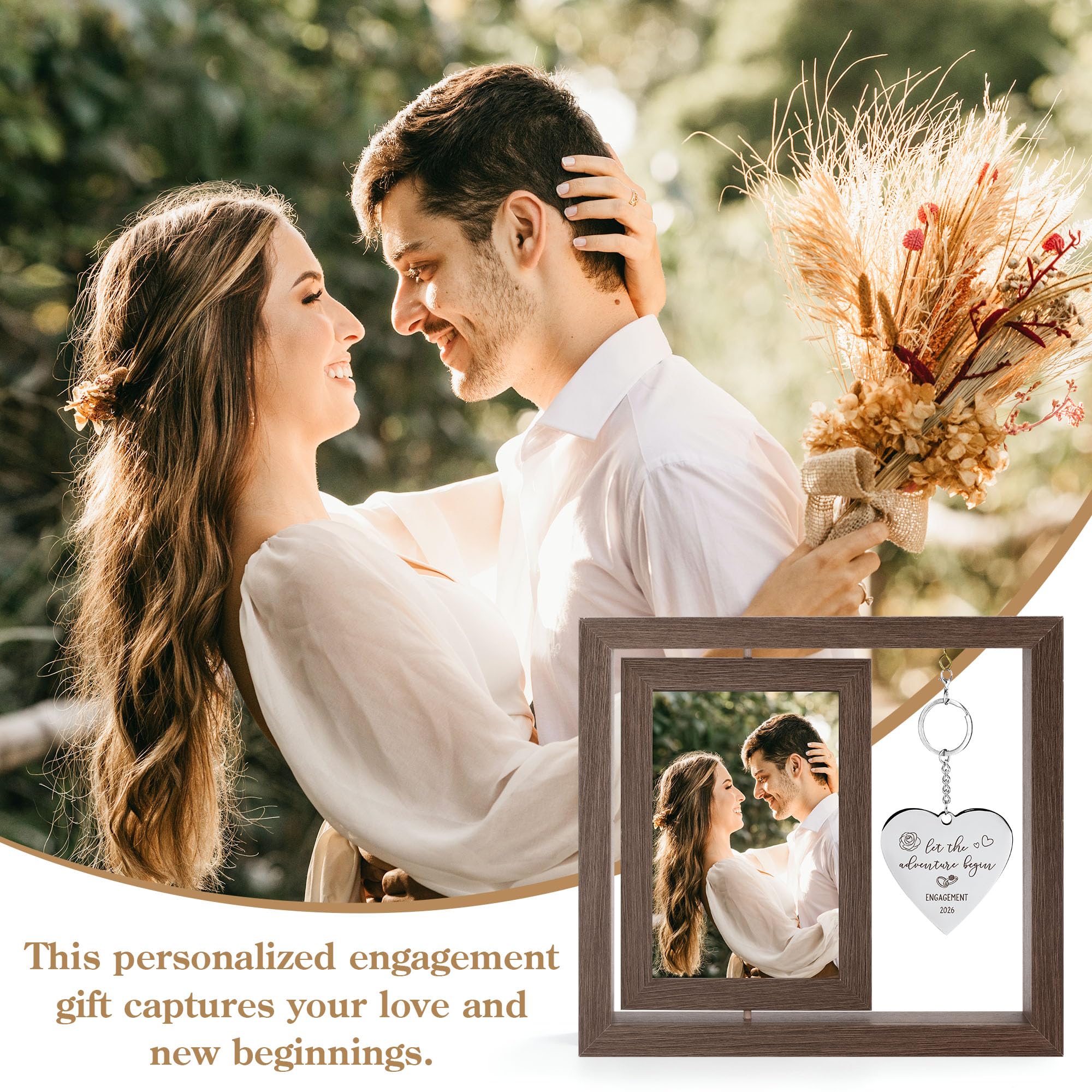 HELORAY Engagement Gifts for Couples Gifts for Newly Engaged Couples Engagement Gift for Women Happy Engagement Party Gift Personalized Picture Frame Let The Adventure Begin Engaged Photo Frame