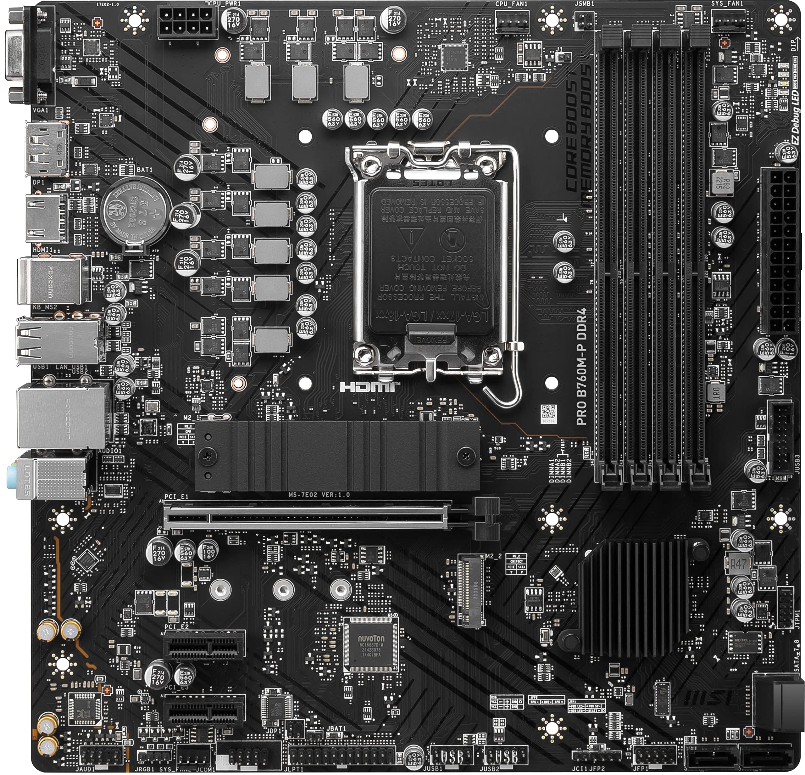 MSI PRO B760M-P DDR4 ProSeries Motherboard (Supports 12th/13th/14th Gen Intel Processors, LGA 1700, DDR4, PCIe 4.0, M.2, USB 3.2 Gen2, HDMI/DP, mATX)