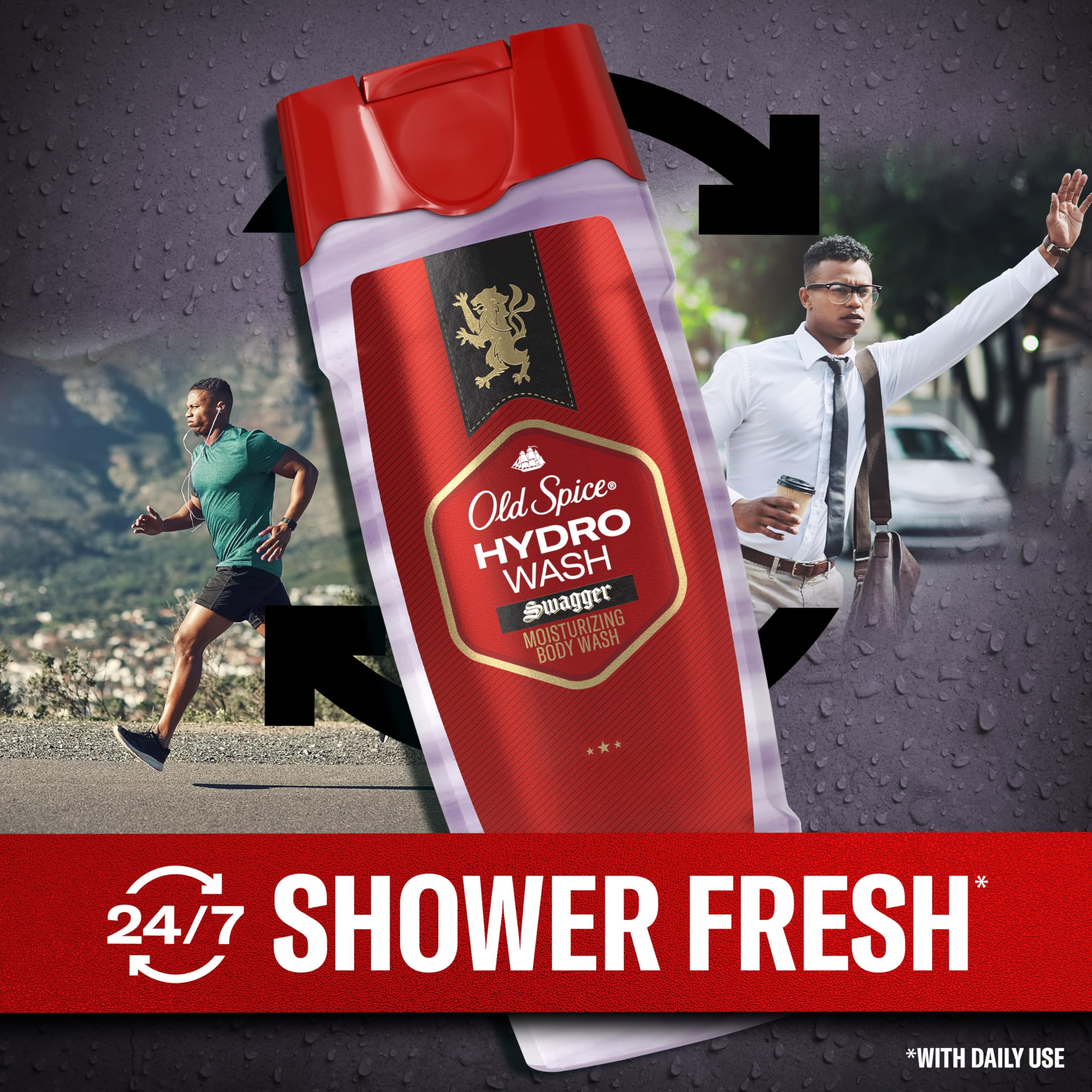 Old Spice Moisturizing Body Wash for Men, Hydro Wash, 2-in-1 Long Lasting Scent & Deep Hydration, 24/7 Shower Fresh, Smoother Swagger Scent, 16 oz (Pack of 4)