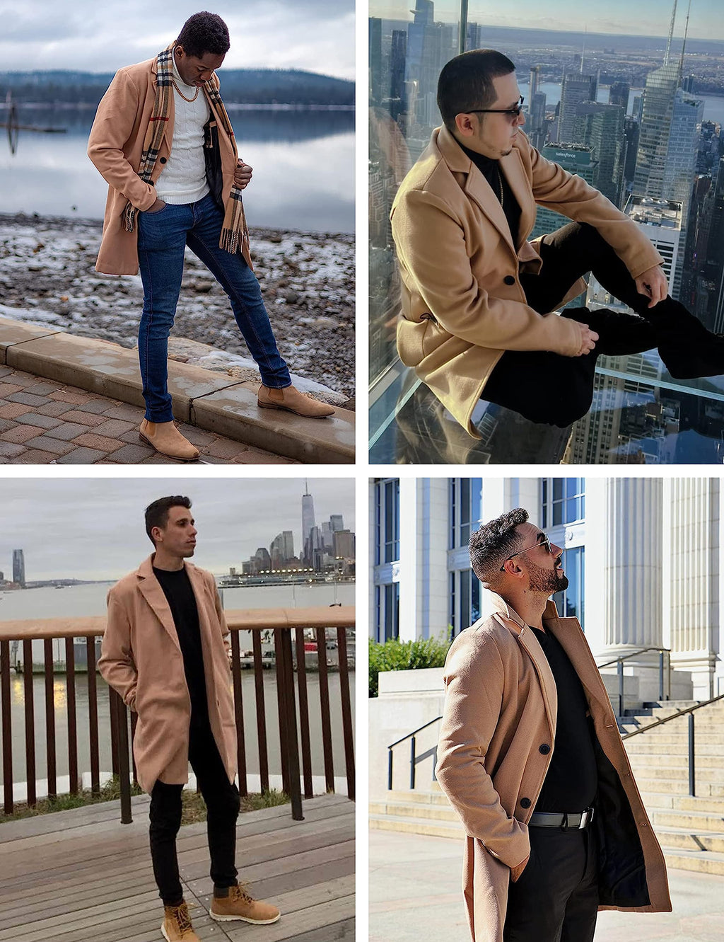 Springrain Men's Wool Blend Pea Coat Notched Collar Single Breasted Overcoat Warm Winter Trench Coat(Khaki-S)