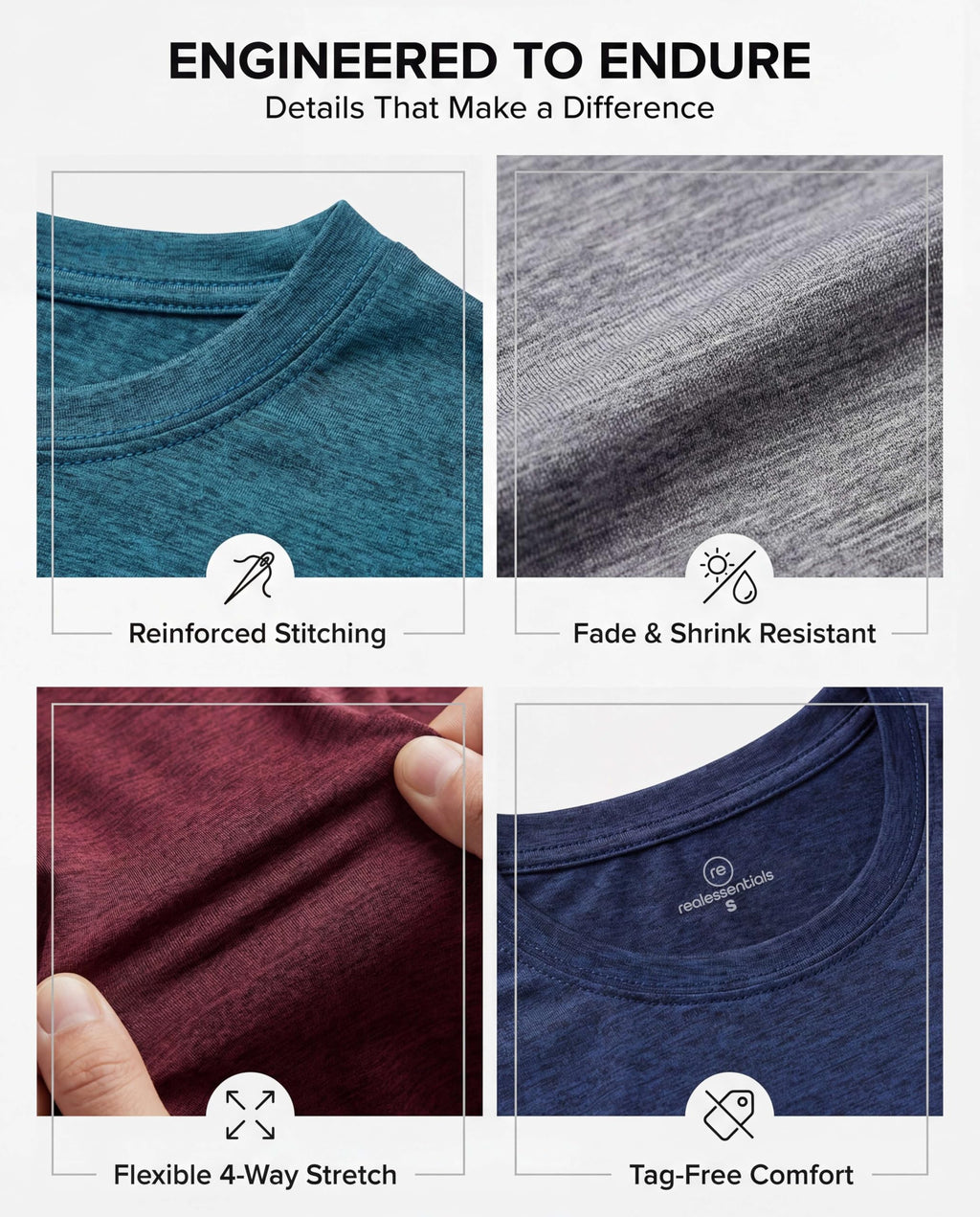 Real Essentials 5 Pack: Men’s Short Sleeve Dry Fit T-Shirts – Moisture Wicking Athletic Workout Gym Fitness Casual Tees, Set 10, XX-Large