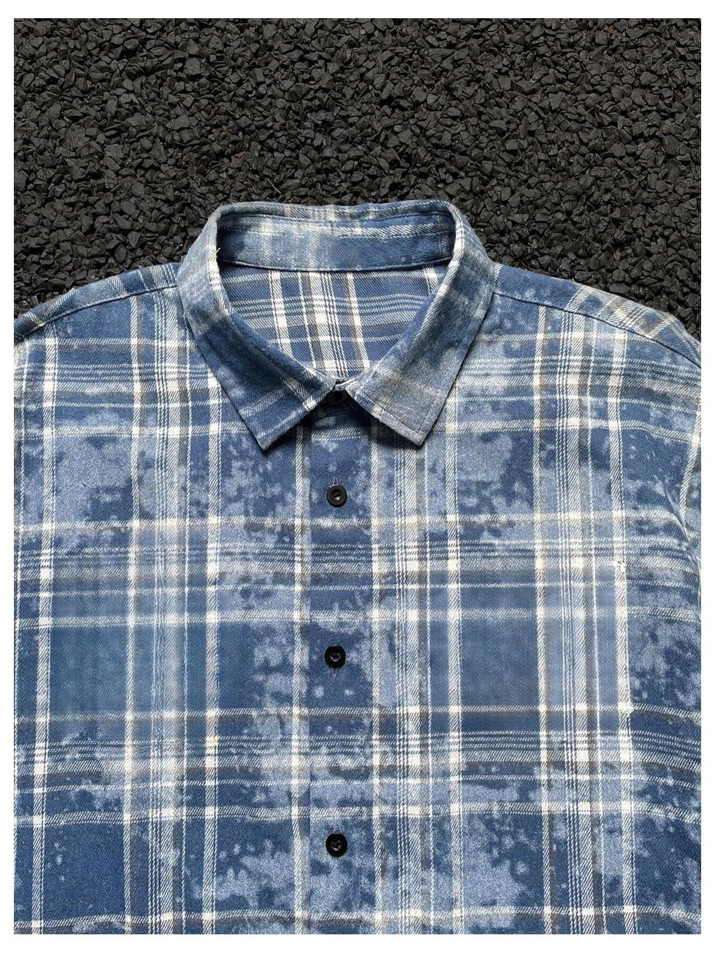 Verdusa Men's Plaid Checkered Cropped Shirt Button Up Drop Shoulder Boxy Crop Tops Streetwear Blue Multicolor Small