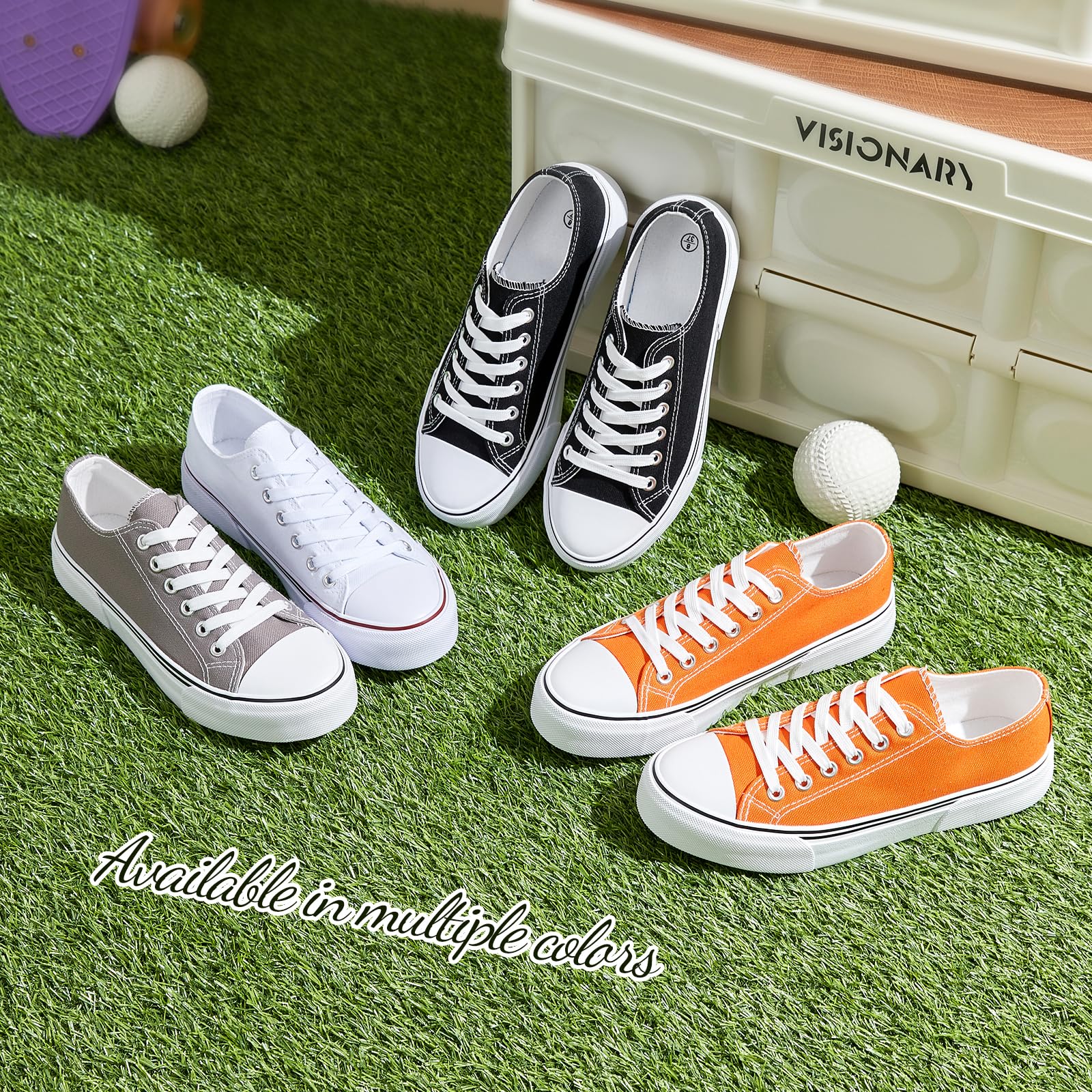Adokoo Canvas Tennis Shoes for Women Low Top Casual White Black Sneakers for Women Lace Up Fashion Comfortable Walking Shoes (Orange,11)