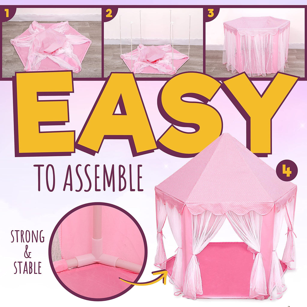 ORIAN Princess Castle Play Tent for Girls, LED Star Lights, Indoor & Outdoor Playhouse, Polyester, Pink, 55" x 53", Toddler & Kids Toys Ages 2–7