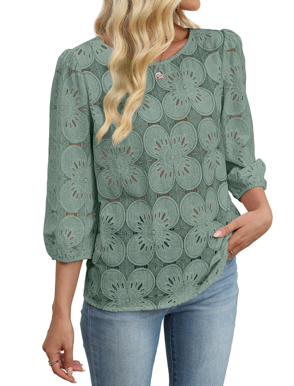 Sampeel Spring Tops for Women Trendy 2026 Summer Vacation Outfits Business Casual Work Tops 3/4 Sleeve T Shirts Comfy Tshirts Shirts Cute Fashion Clothing Green XL