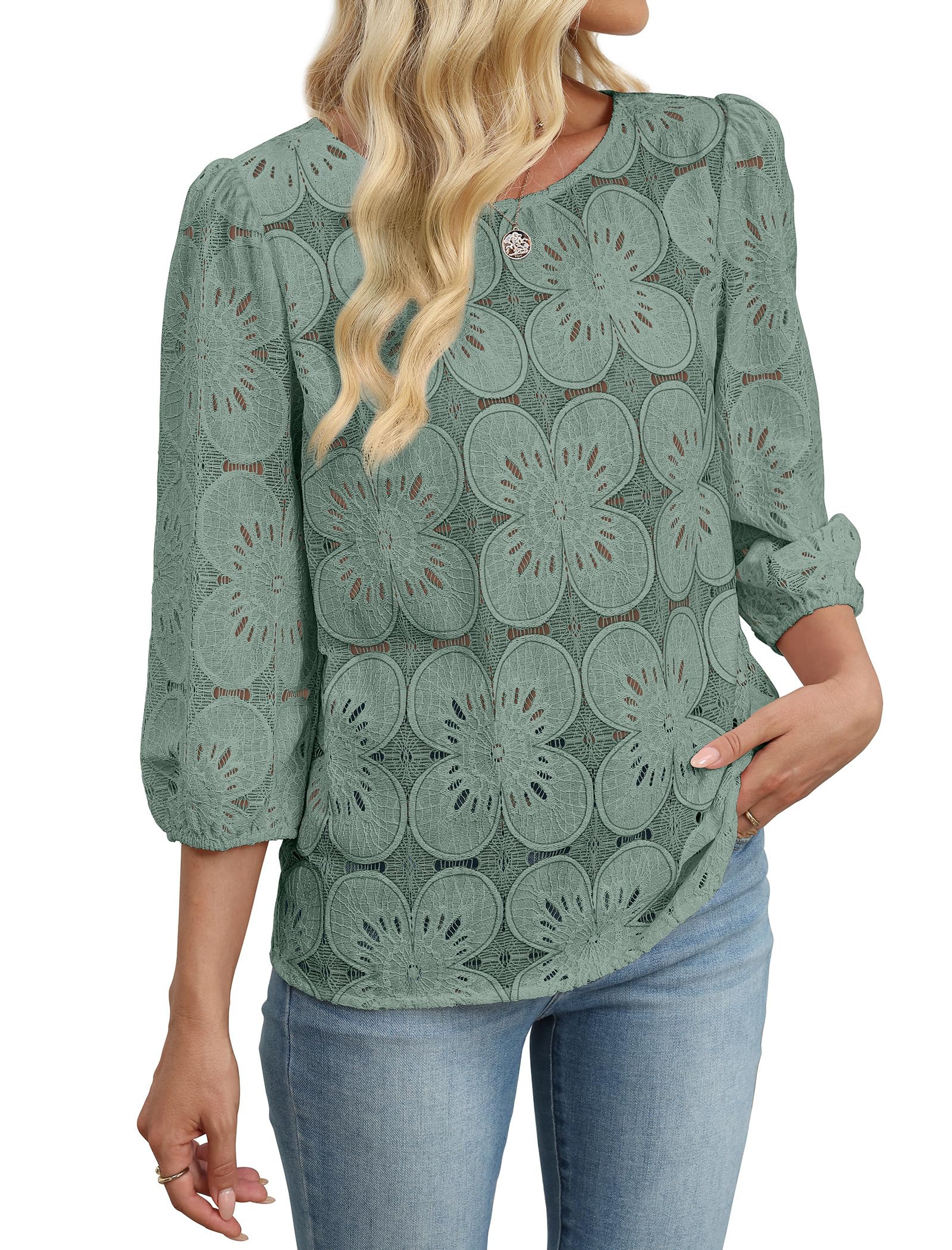 Sampeel Spring Tops for Women Trendy 2026 Summer Vacation Outfits Business Casual Work Tops 3/4 Sleeve T Shirts Comfy Tshirts Shirts Cute Fashion Clothing Green XL