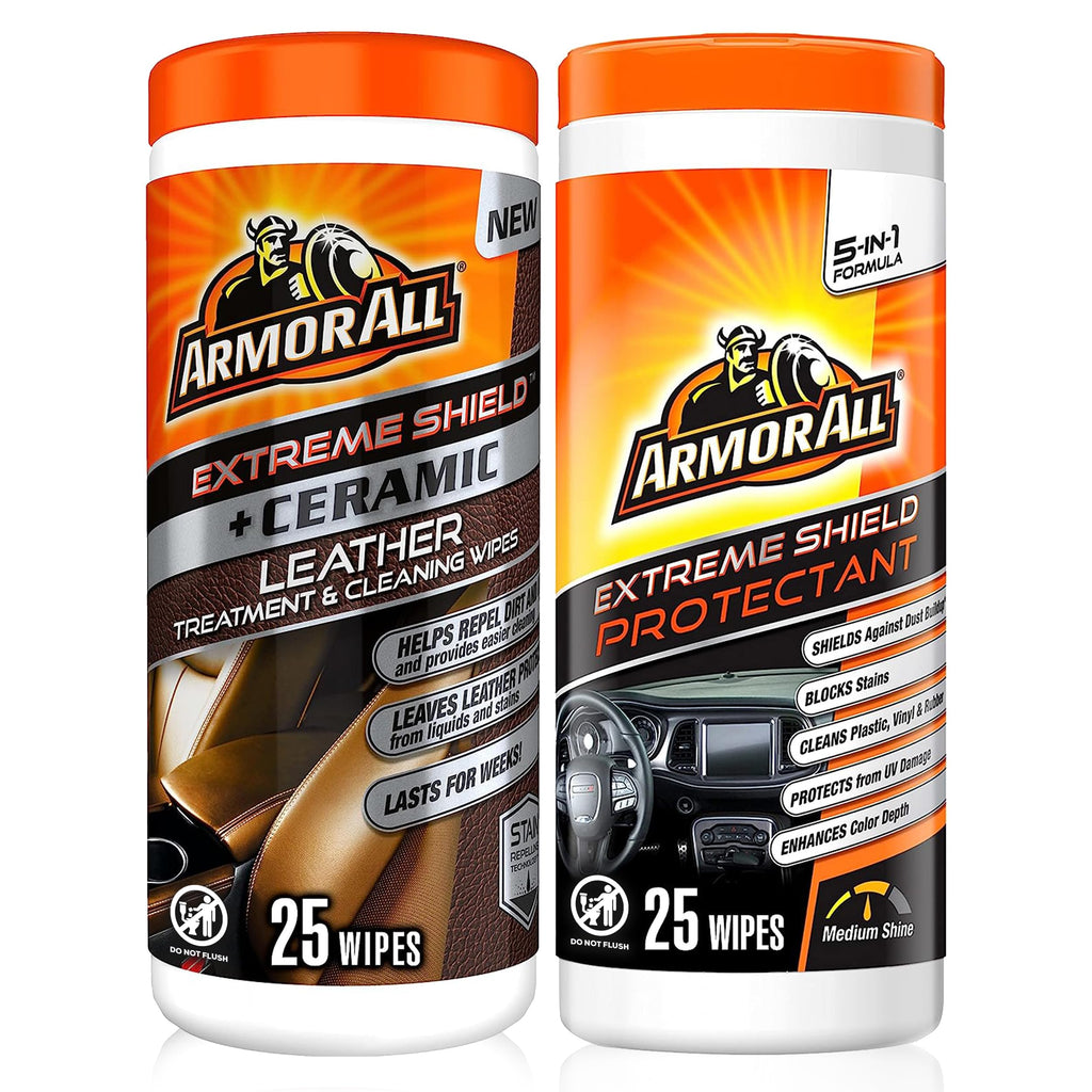 Armor All Ceramic Car Leather Cleaning Wipes, Use on Heated Seats and Leather Surfaces, Includes Ceramic Leather and Extreme Protectant Wipes - 2 Count