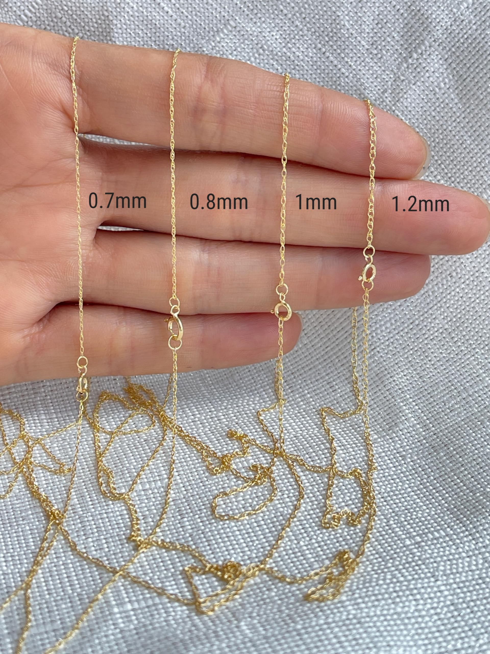JEWELHEART 14K Solid Gold Rope Chain - 0.7mm Thin Dainty Braided Chain Link Necklace - Yellow Real Gold Pendant Necklace For Women 16"