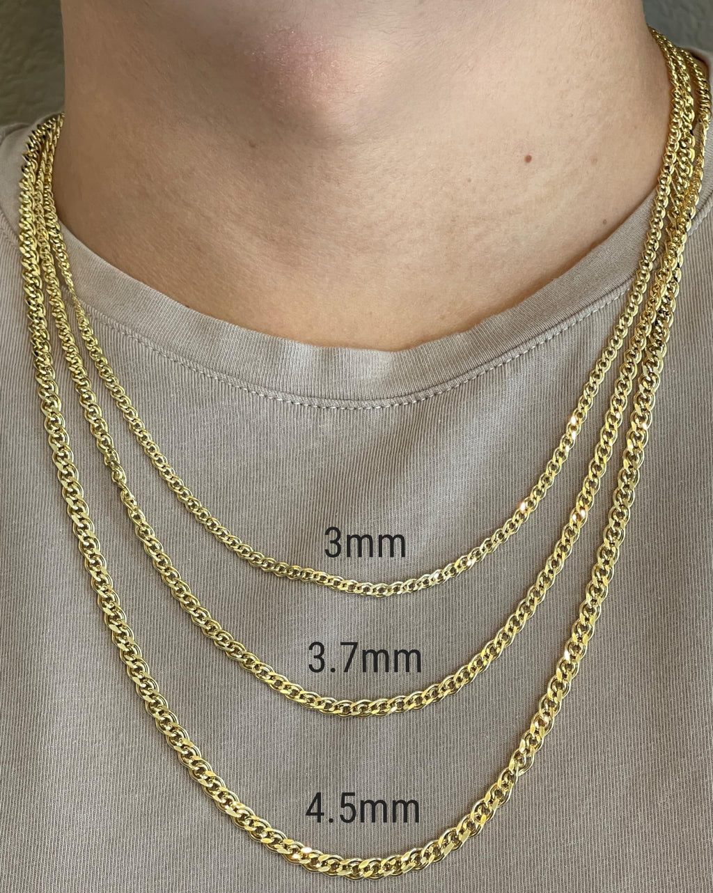 JEWELHEART 14K Gold Double Cuban Link Chain Men - 3mm Diamond Cut Link Necklace - Yellow Real Gold Chain Necklace For Women with Lobster Clasp 16"