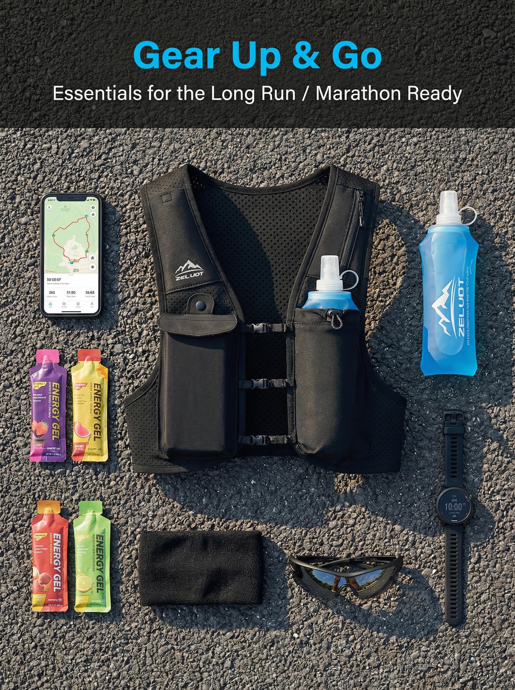 Zelvot Running Vest for Women Men, USA Original Patent, Adjustable Chest Straps Running Hydration Vest with 500ml Soft Flask, Lightweight Breathable Reflective Running Vest for Marathon Hiking - XS/S