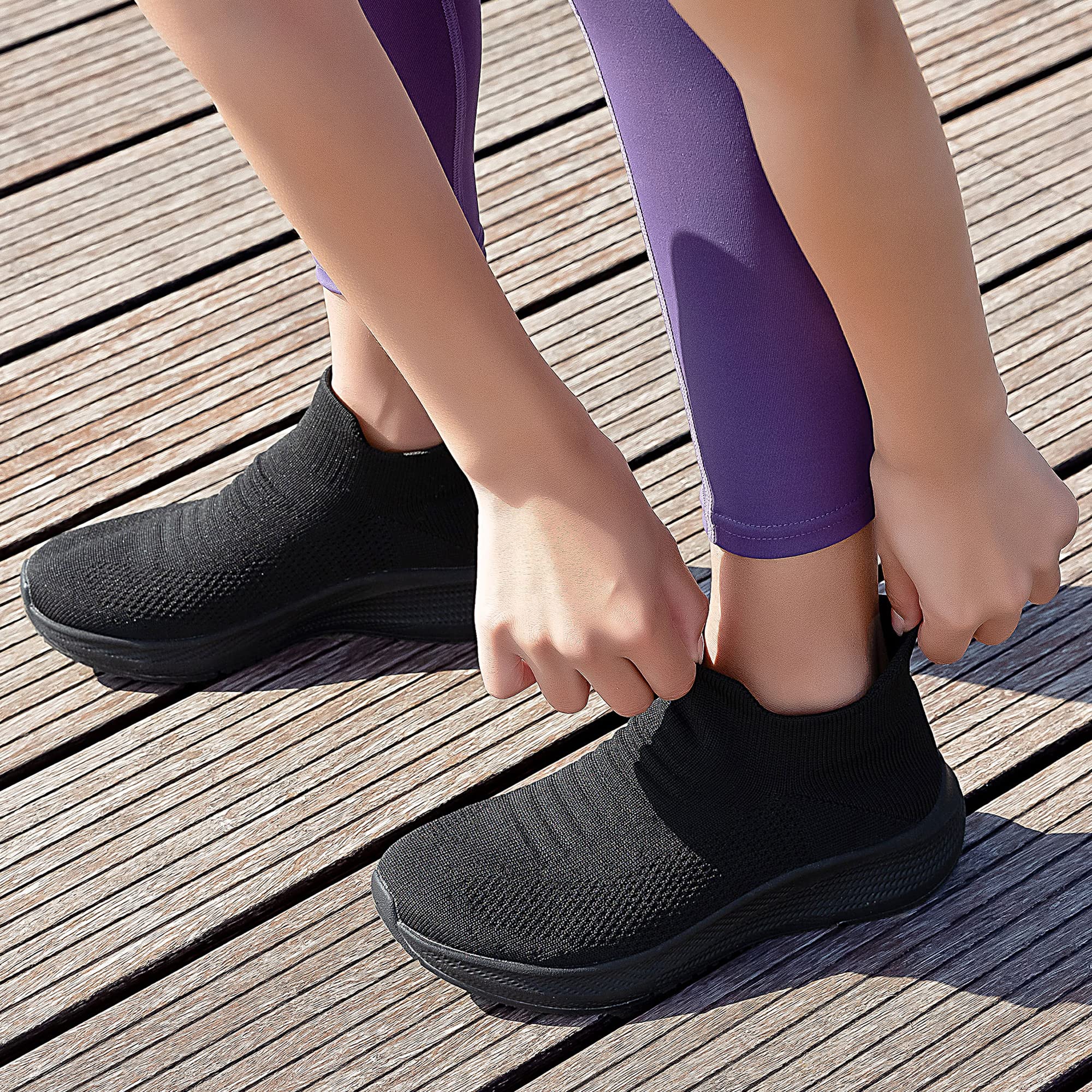 Womens Slip on Walking Shoes Comfort Lightweight Breathable Sock Shoe Non-Slip Mesh Casual Fashion Tennis Running Sneakers Black