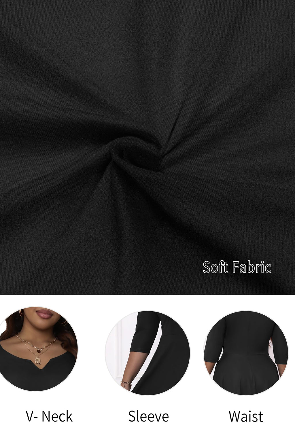 Runwind Plus Size Black Dresses for Curvy Women Fit and Flare Swing Semi Formal Cocktail Wedding Guest Party Dress Black 5XL