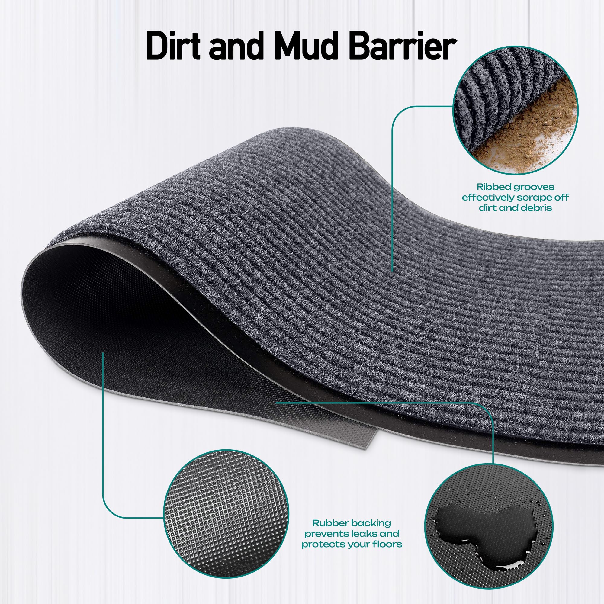 MaxMat® Extra Large Commercial Floor Mat, 3 x 5 Feet Rubber Border Heavy Duty Made in USA Commercial Door Mat, Waterproof, Low-Profile, Easy to Clean, Rubber Entry Mudroom Rug (Charcoal Grey)