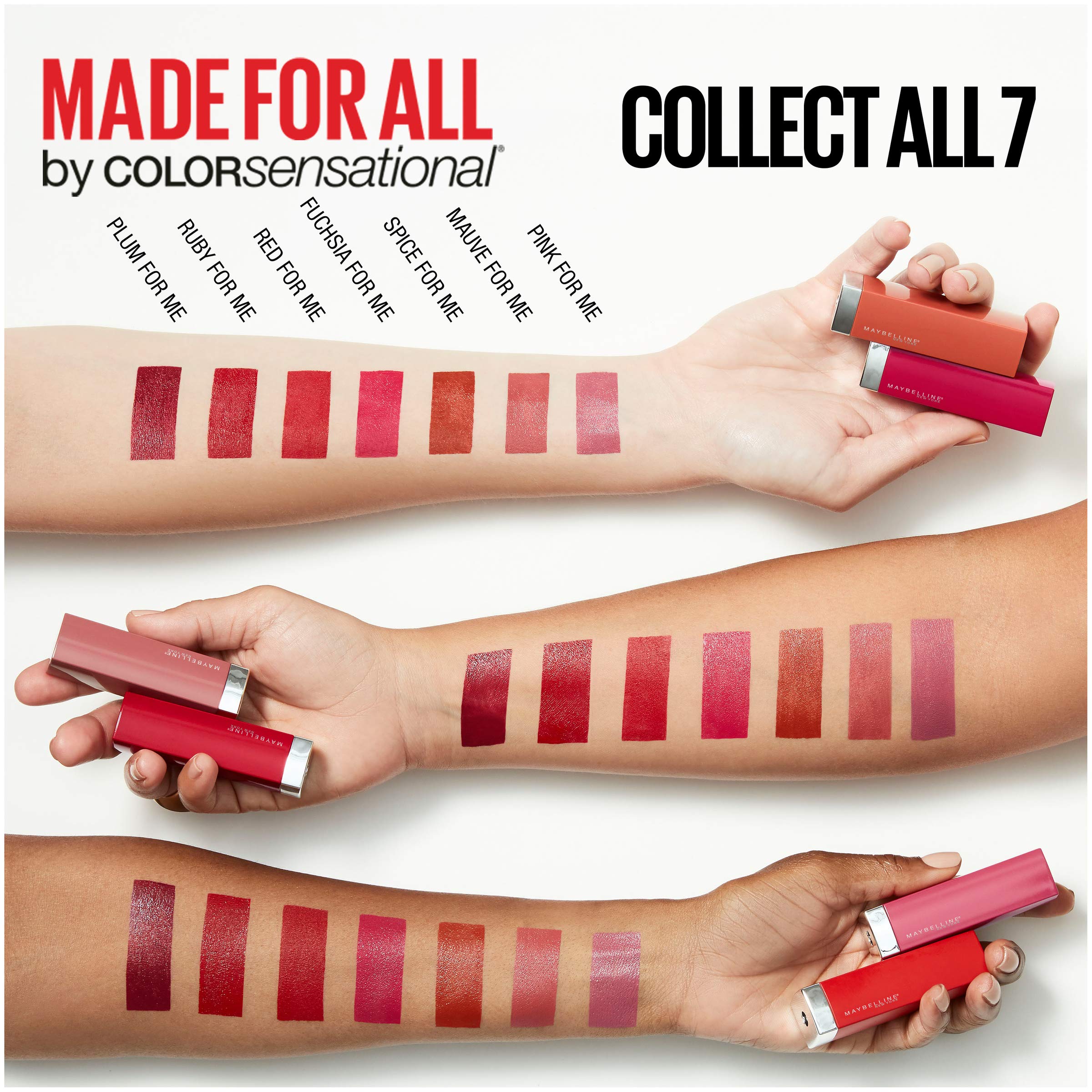 Maybelline Color Sensational Made for All Lipstick, Crisp Lip Color & Hydrating Formula, Ruby For Me, Red, 1 Count