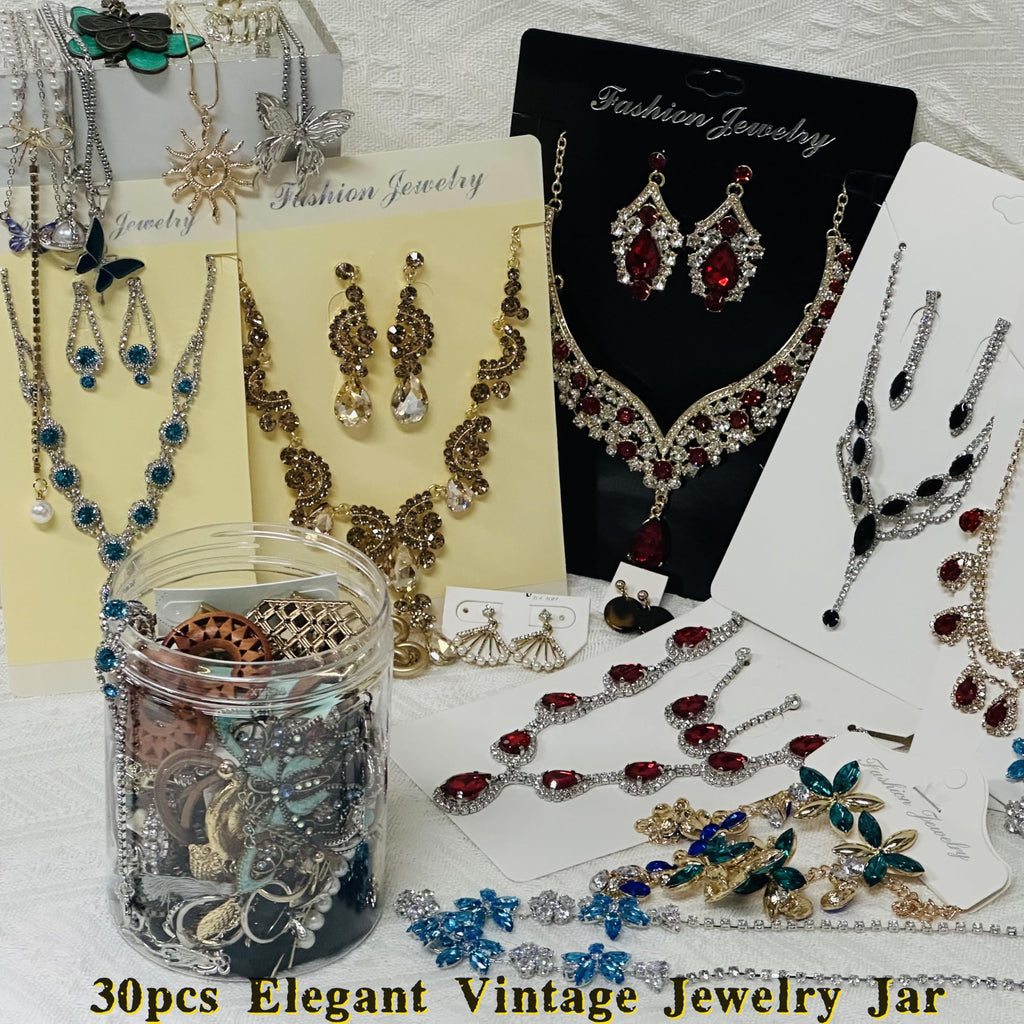 Mystery Jewelry Jar for Women, Gothic Witchy Jewelry Gift Set(Goth Boho Mixed Punk Everyday Necklaces,Earrings, Rings,Bracelets/Bangles),Valentines Day Gifts,Unique Alternative Fashion Romantic Present for Her(Elegant Vintage Style - 30 pcs)