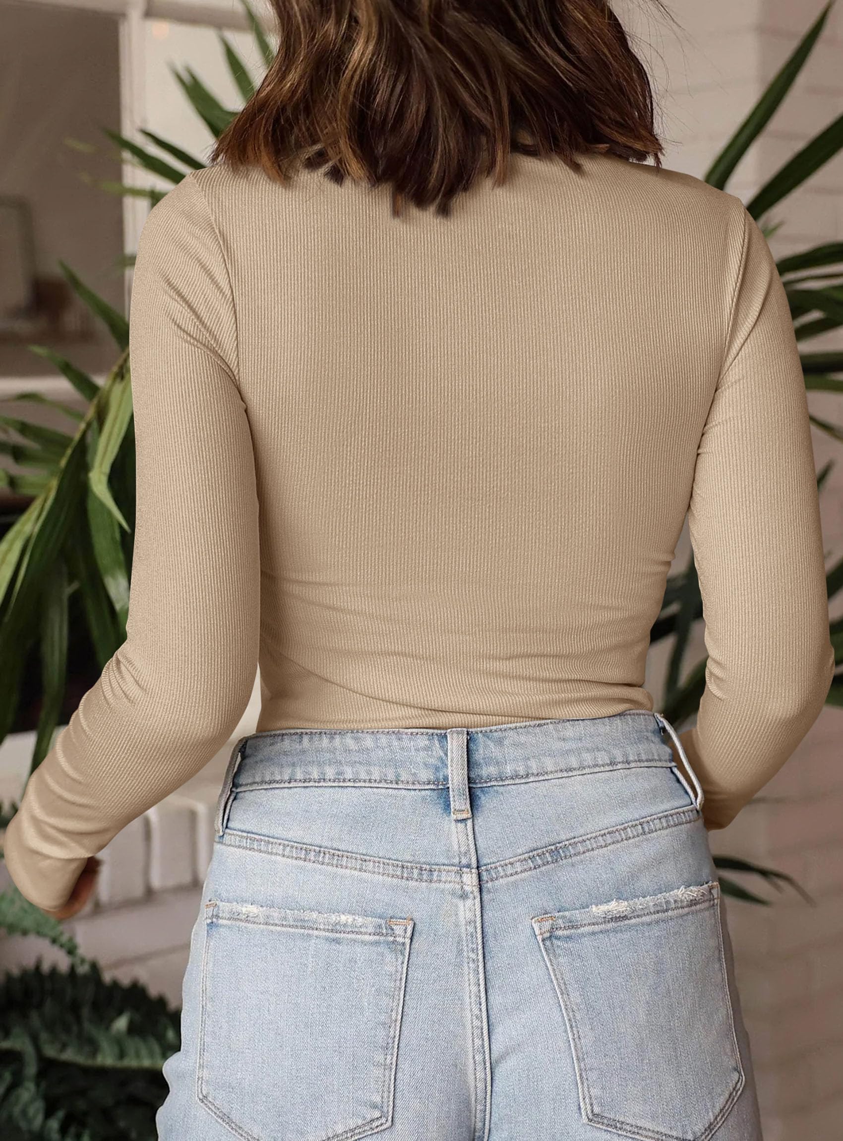 PRETTYGARDEN Women's Turtleneck Long Sleeve Shirts 2026 Fall Basic Tees Ribbed Fitted Tops Thermal Layering Knit Top Clothes (Apricot,Medium)