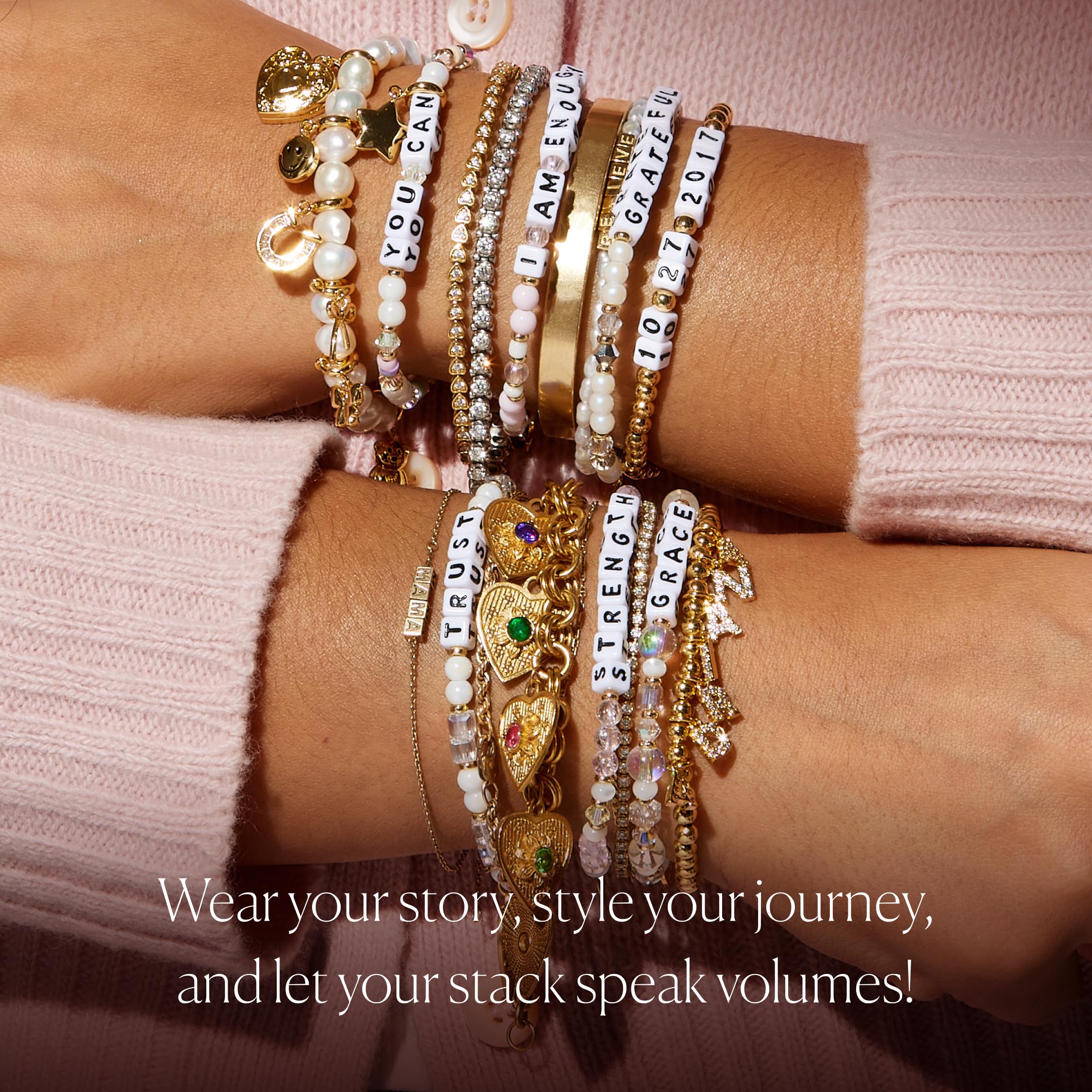 Little Words Project Handcrafted and Uniquely Designed Beaded Bracelets - Be Happy Stack - Set of 3 Bracelets - Be Happy, Be Present, Be You