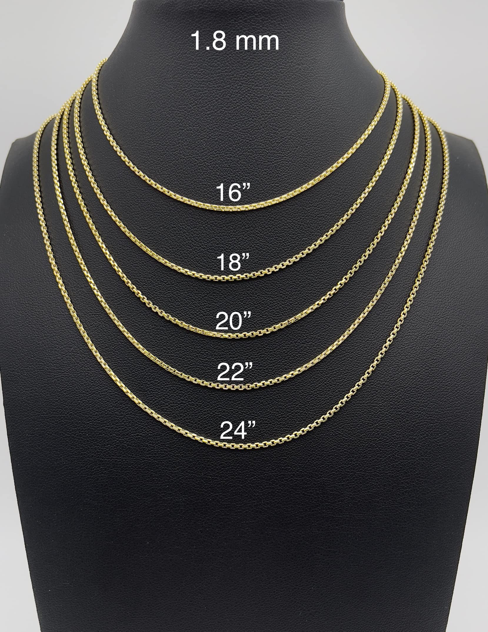 JEWELHEART 14K Real Gold Round Box Chain 1.8mm Yellow Real Gold Chains For Men Diamond Cut Link Chain Necklace For Women with Lobster Clasp 24"