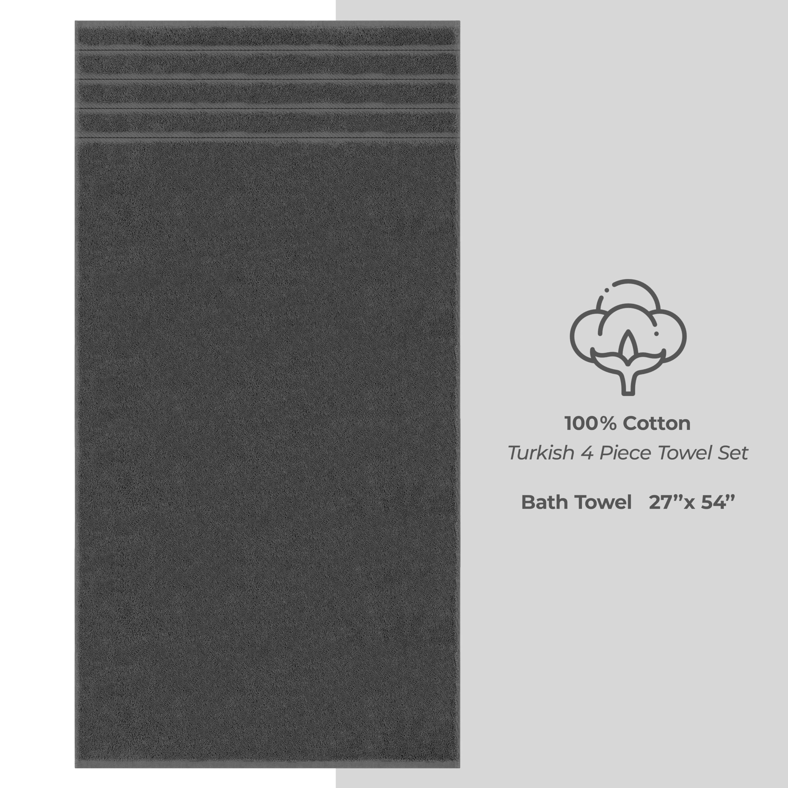 American Soft Linen Luxury 4 Piece Bath Towel Set, 600 GSM 100% Cotton Turkish Bath Towels for Bathroom, 27x54 in Large Bathroom Shower Towels, Dark Gray