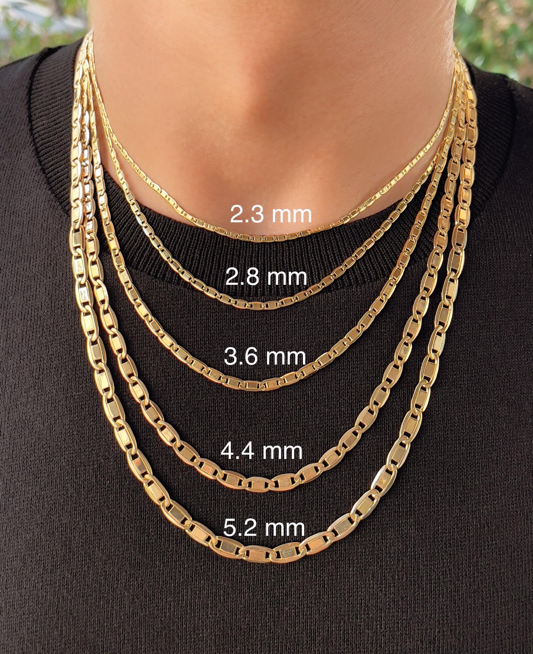 JEWELHEART 14K Gold Necklaces For Women Trendy 2.3mm Yellow Real Gold Valentino Mirror Chain Polished Links Men's 14K Gold Chain Necklace with Lobster Clasp 18"