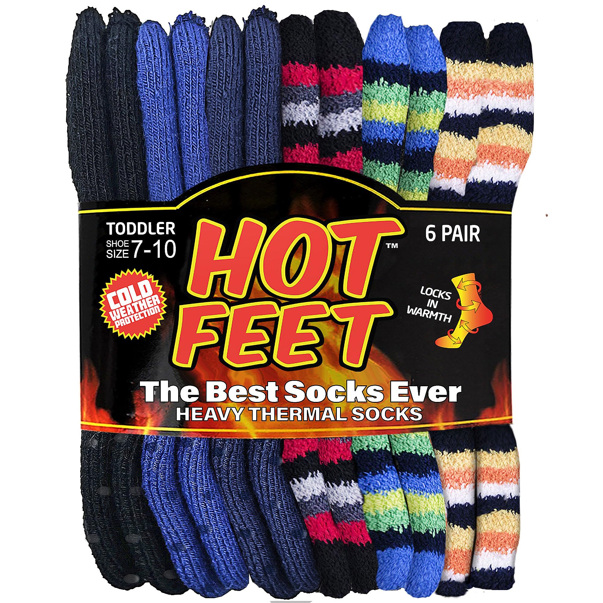 HOT FEET Toddler Warm Socks – Thermal Crew Winter Socks for Toddlers, Thick Insulated Snow Gear for Kids 5/6 Pack, Pink, Royal Dot, Fuchsia, Purple, Navy, Black