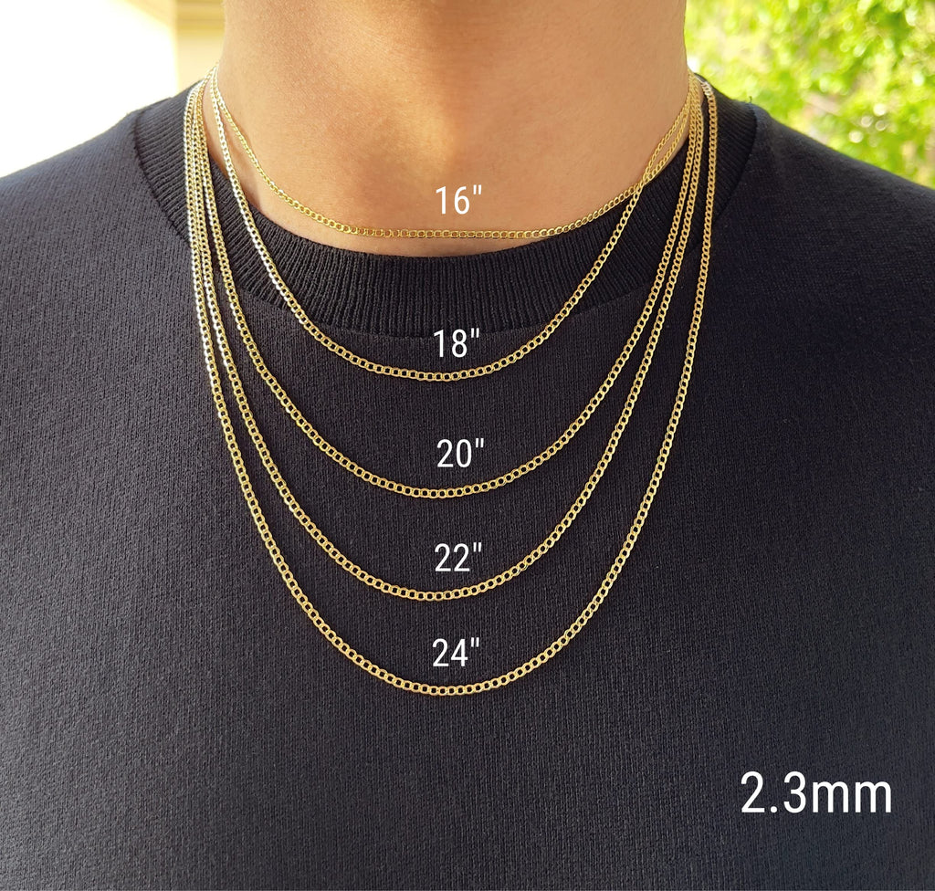 JEWELHEART 14K Gold Cuban Link Chain Men - 2.3mm Diamond Cut Open Link Thick Cuban Curb Chain - Yellow Real Gold Chain Necklace For Women with Lobster Clasp 16"