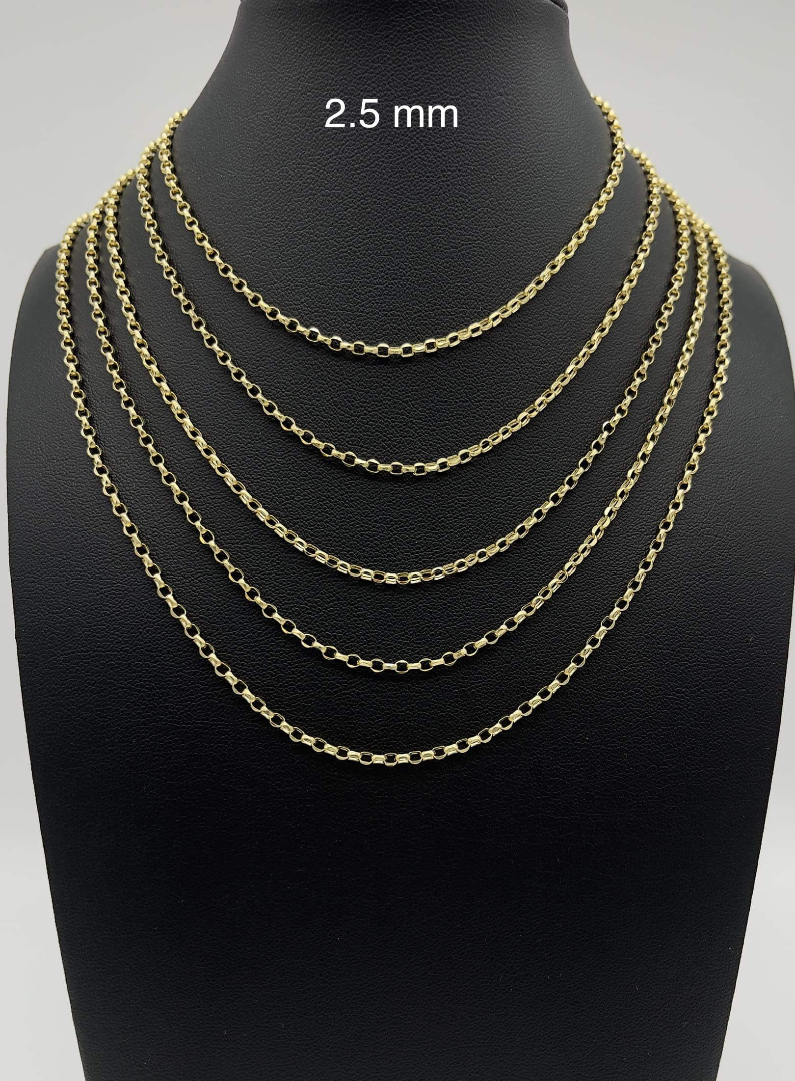 JEWELHEART 14K Yellow Real Gold Rolo Chain 2.5mm Diamond Cut Trendy Round Link Chain Pendant Necklace For Women with Lobster Clasp 22"