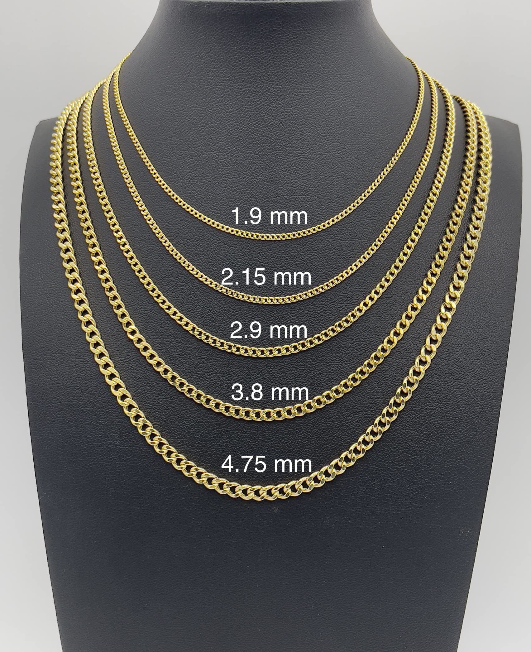 JEWELHEART 14K Real Gold Cuban Link Chain - 1.9mm Diamond Cut Cuban Curb Chain Pendant Necklace - Dainty Yellow Gold Necklace For Women with Lobster Clasp 18"