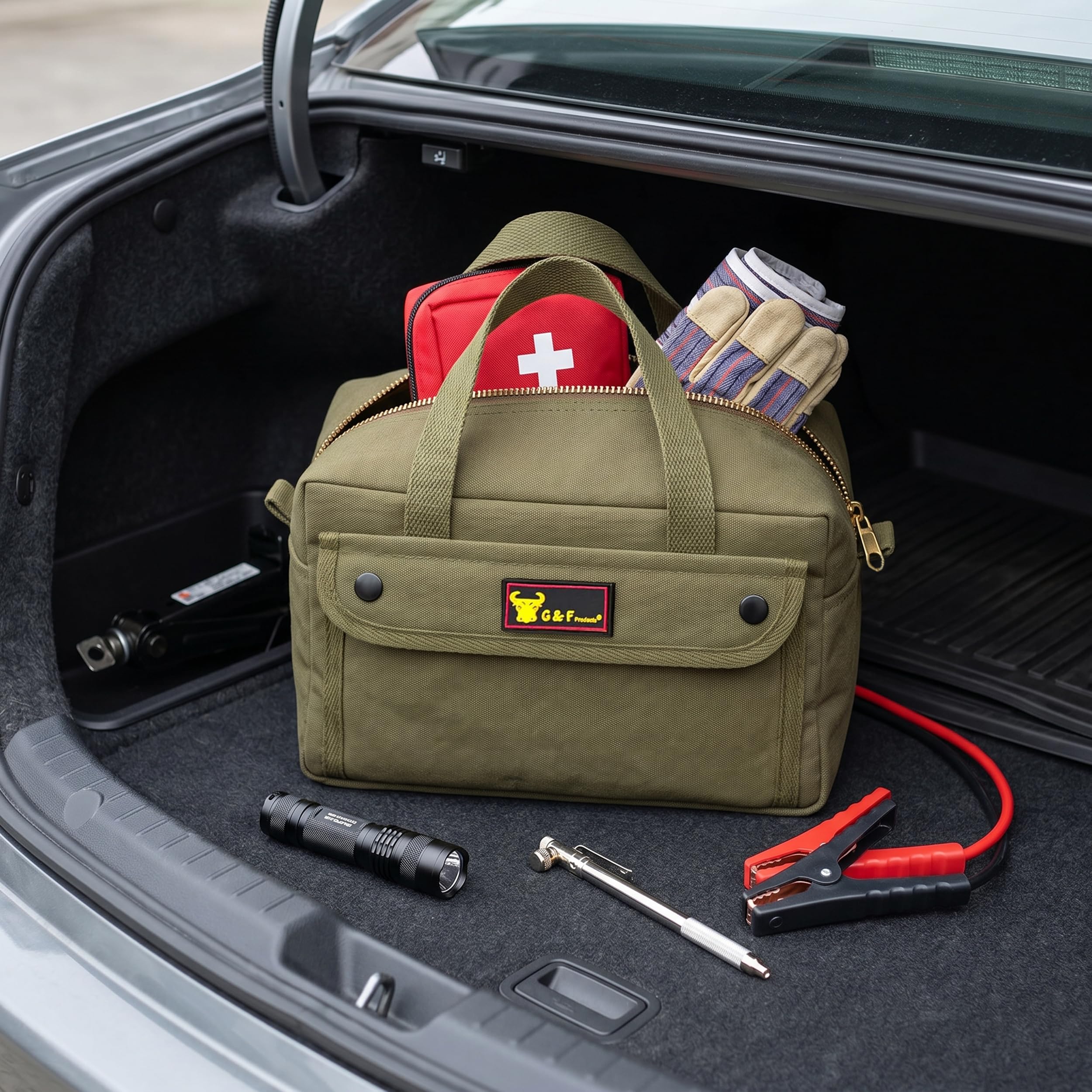 Waxed Canvas Duffle Bag, 11" Small Compact Travel & Tool Bag, Military Style Water-Resistant Canvas with Adjustable Shoulder Strap & Double Zipper, Gym/Overnight Carry Organizer, Olive Green