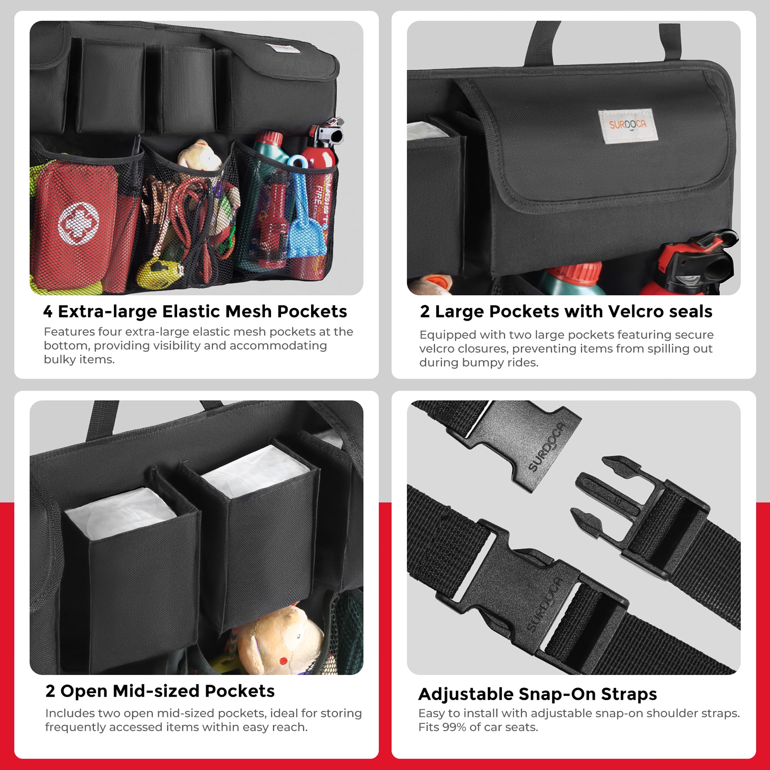 SURDOCA Car Trunk Organizer, LARGE CAPACITY Car Storage Bag with 8 Pockets, 7X Upgraded Trunk Storage Organizer for Car, SUV, Truck, MPV