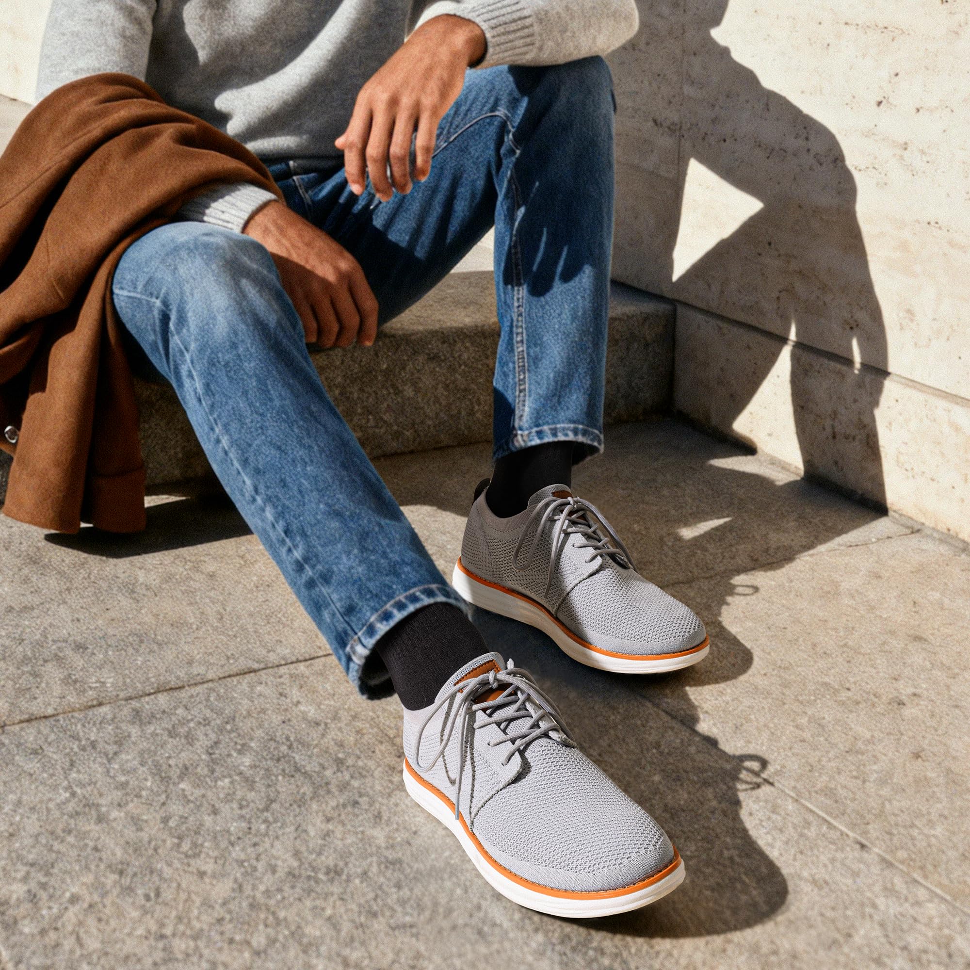 Bruno Marc Men's KnitFlex Breeze Mesh Oxford Sneakers - Breathable Business Casual Shoes Lightweight & Comfortable Walking Shoes for Men, Size 12,Grey,GRAND-01