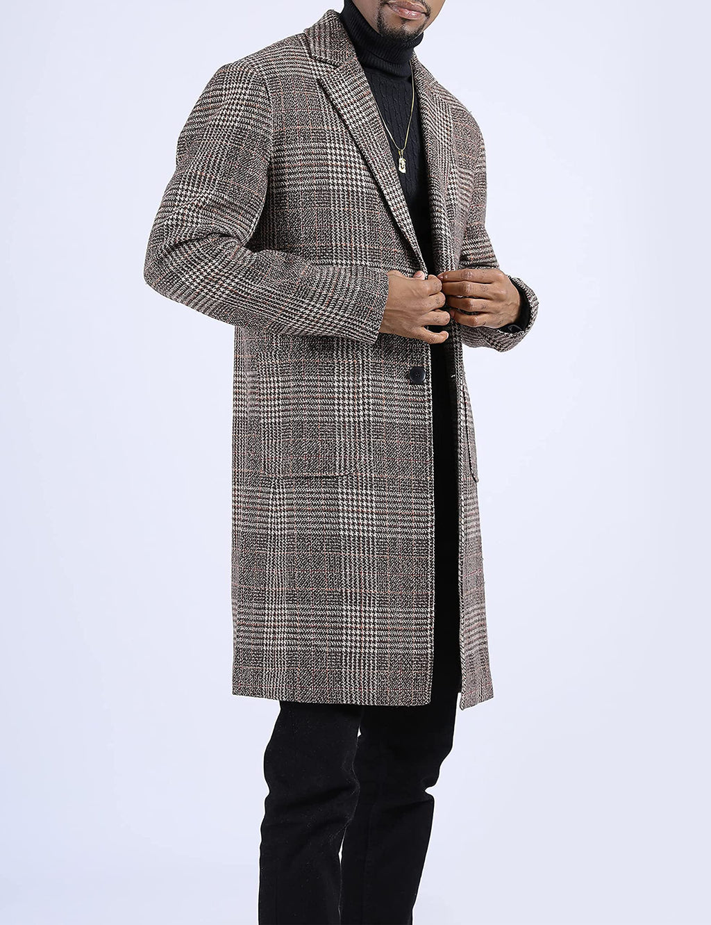 Springrain Men's Wool Blend Pea Coat Notched Collar Single Breasted Overcoat Warm Winter Trench Coat(Khaki-S)