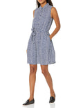 Amazon Essentials Women's Sleeveless Summer Shirtdress, Relaxed-Fit Woven Shirt Dress, Blue White Petal, Small