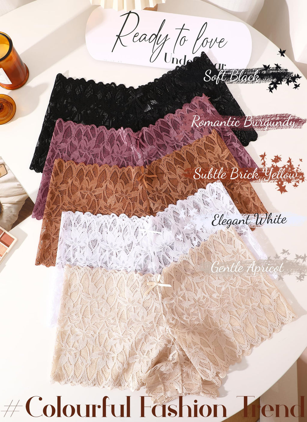 READY TO LOVE Sexy Women's Underwear Lace Shorts V Waist Breathable Cheeky Panties Boyshorts Underwear Women 5 Pack