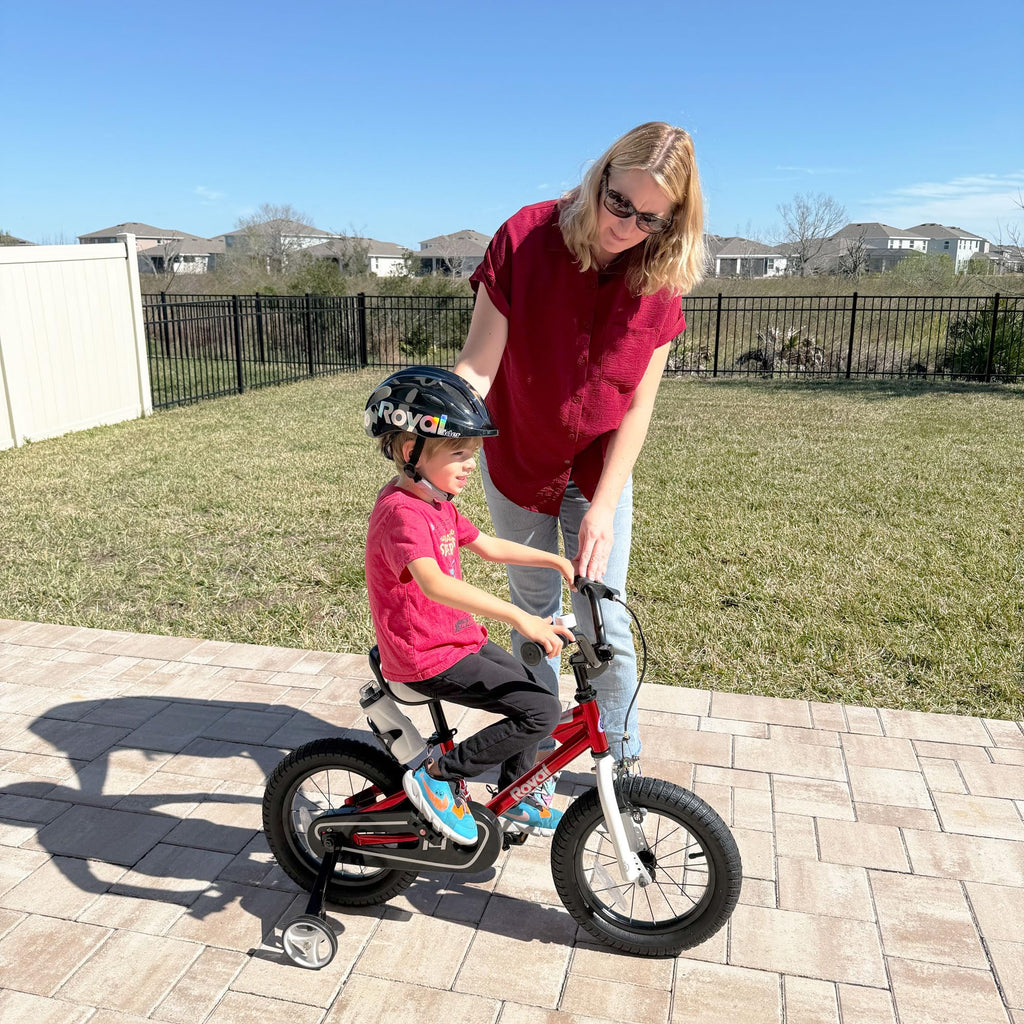 RoyalBaby Freestyle Kids Bike 14 Inch Childrens Bicycle with Training Wheels Toddlers Boys Girls Beginners Ages 3-5 Years, Red