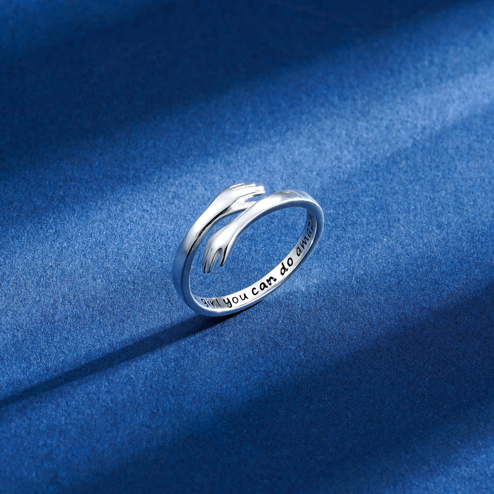 Yesteel Valentines Day Gifts for Kids Teen Girls - Sterling Silver Hug Rings Jewelry for Teen Girls Kids, Inspirational Gift for Teen Girl Kid Gifts for Teenage Girl
