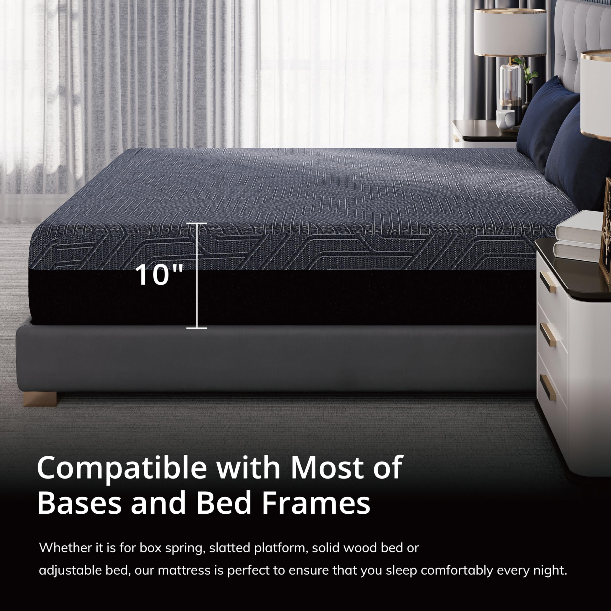 EGOHOME 10 Inch Full Memory Foam Mattress for Back Pain, Cooling Copper Gel Bed in a Box, Foam Made in USA, CertiPUR-US Certified, Therapeutic Medium Firm, Double 54x75x10 Black