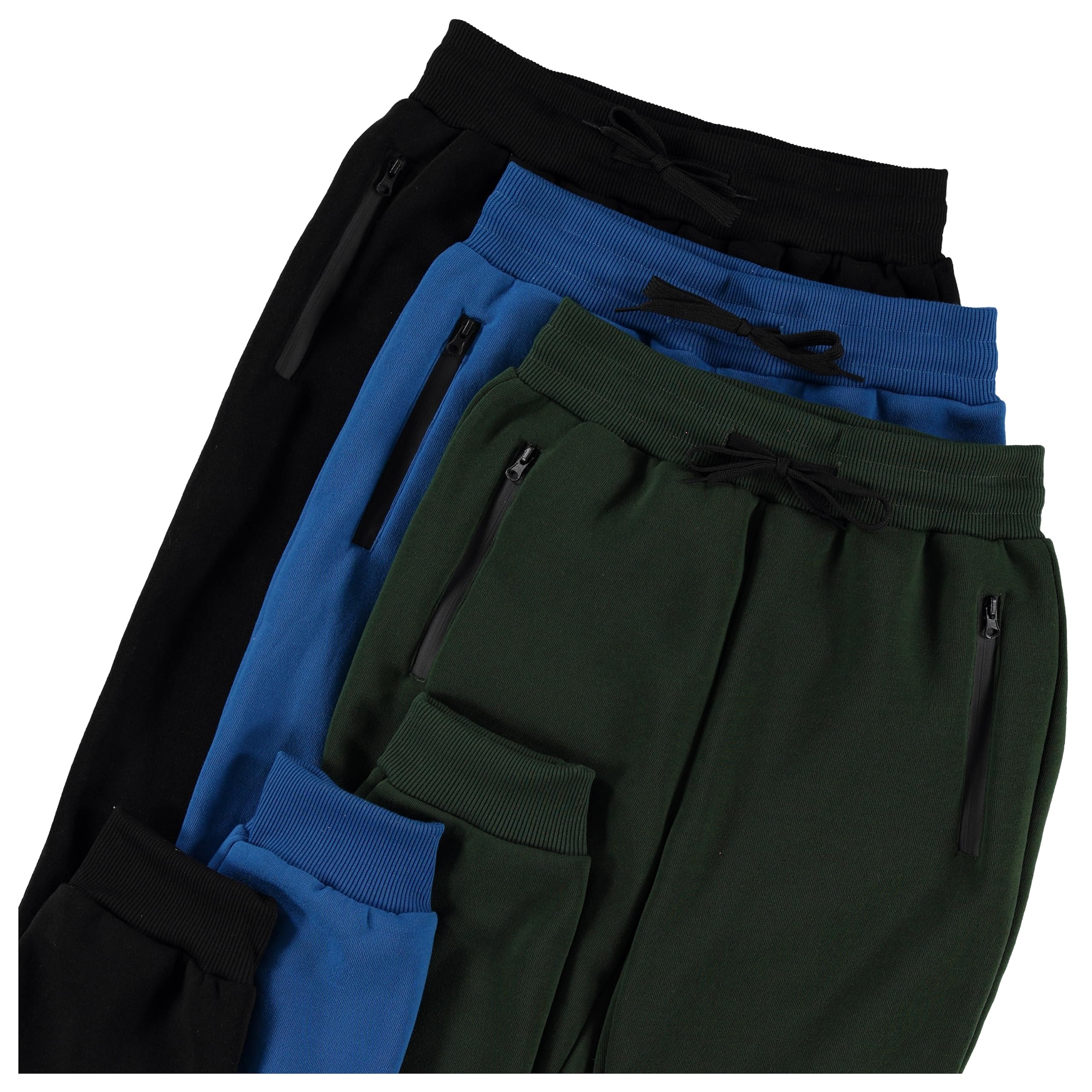 PURE CHAMP 3Pk Boys Sweatpants Fleece Athletic Workout Kids Clothes Boys Joggers with Zipper Pocket and Drawstring Size 4-20 (SET5 Size 6/7)