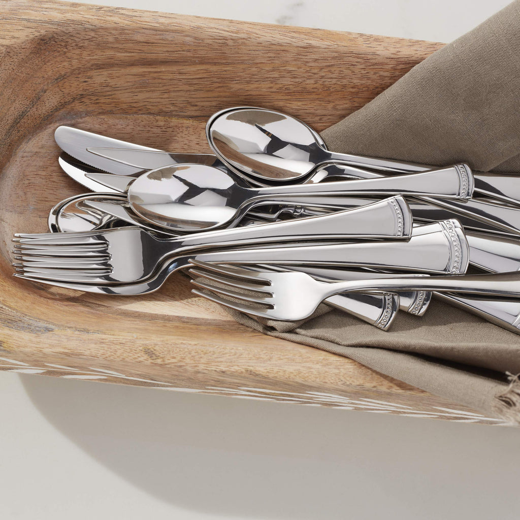 Lenox Silverware Set For 12, Portola 65-Piece Flatware Set with Serving Utensils, Service For 12, 18/10 Stainless Steel Flatware, Dishwasher Safe, Knives Spoons and Forks (Silver, 65 pieces)