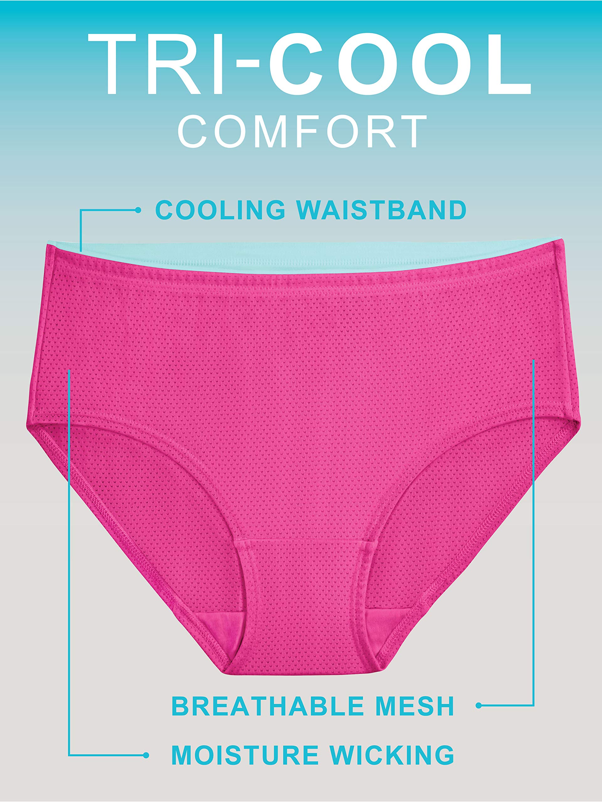 Fruit of the Loom Women's Breathable Panties (Regular & Plus Size), Hi Cut - Micro Mesh - 6 Pack, 8