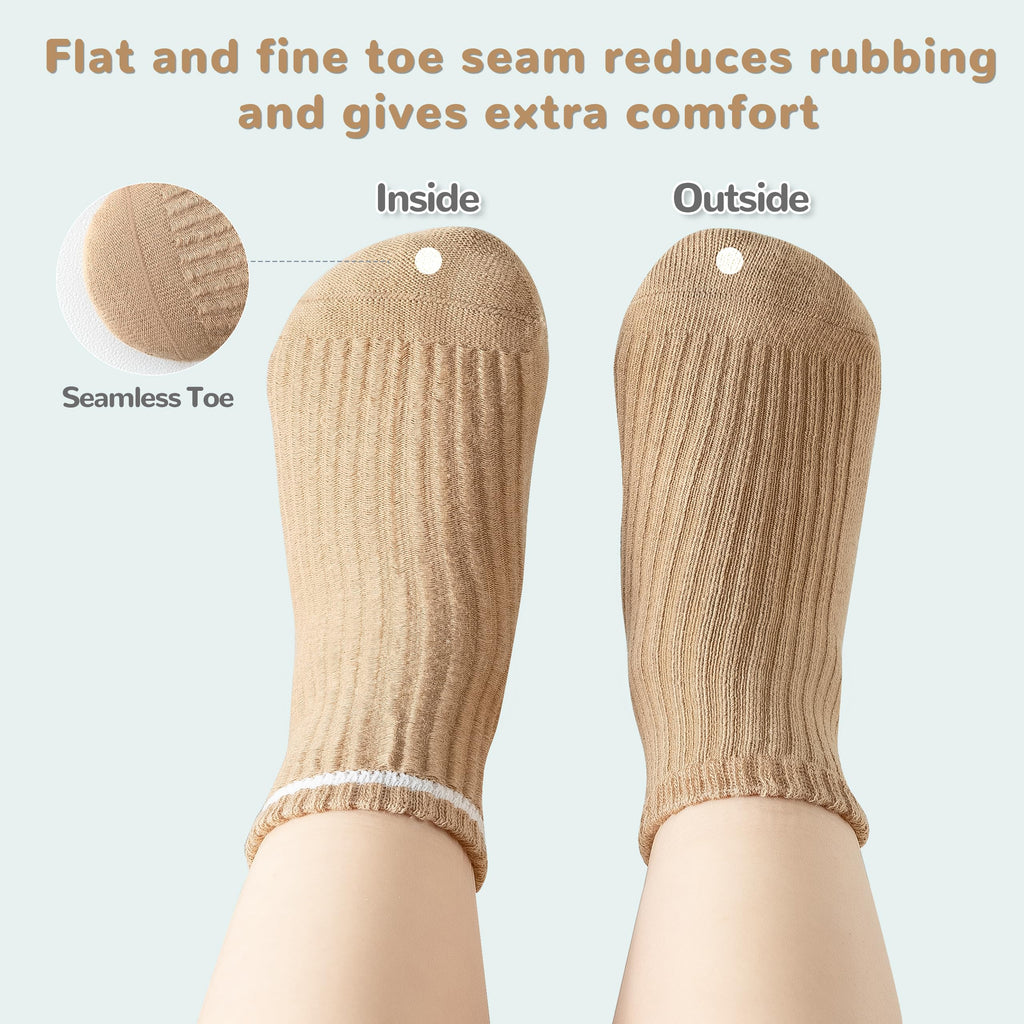 EUFANCE Toddler Grip Socks Non Slip Crew Cute Seamless Cotton Socks for Baby Boys Girls Infants Kids White 9 Pairs