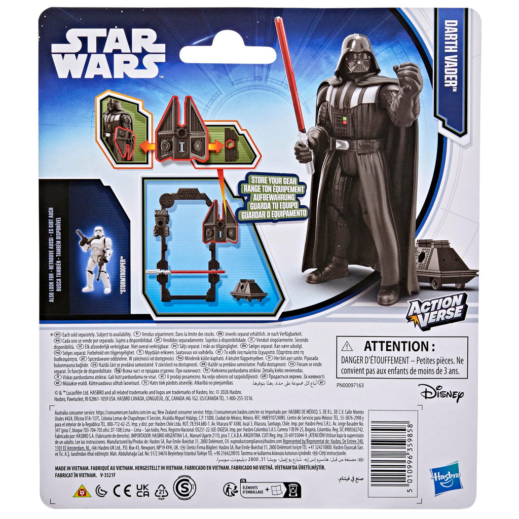 STAR WARS ActionVerse Darth Vader 4.5-Inch Action Figure & Accessories, Reusable Accessory Storage Rack, Toys for Boys & Girls Ages 4+