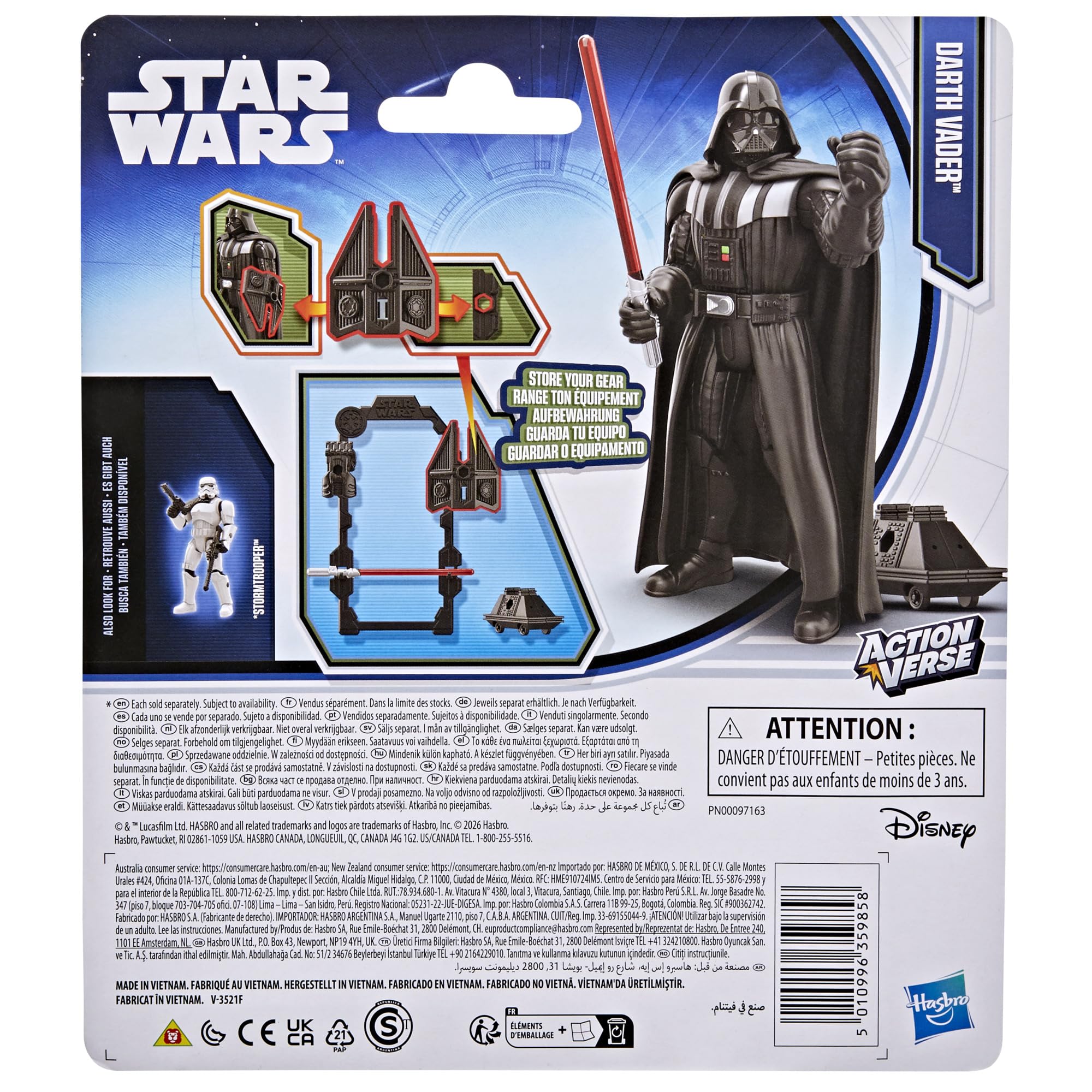 STAR WARS ActionVerse Darth Vader 4.5-Inch Action Figure & Accessories, Reusable Accessory Storage Rack, Toys for Boys & Girls Ages 4+