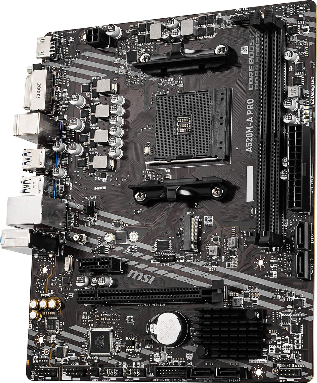 MSI A520M-A PRO Gaming Motherboard (AMD Ryzen 5000, AM4, DDR4, PCIe 3.0, SATA 6Gb/s, M.2, USB 3.2 Gen 1, DVI/HDMI, Micro-ATX)