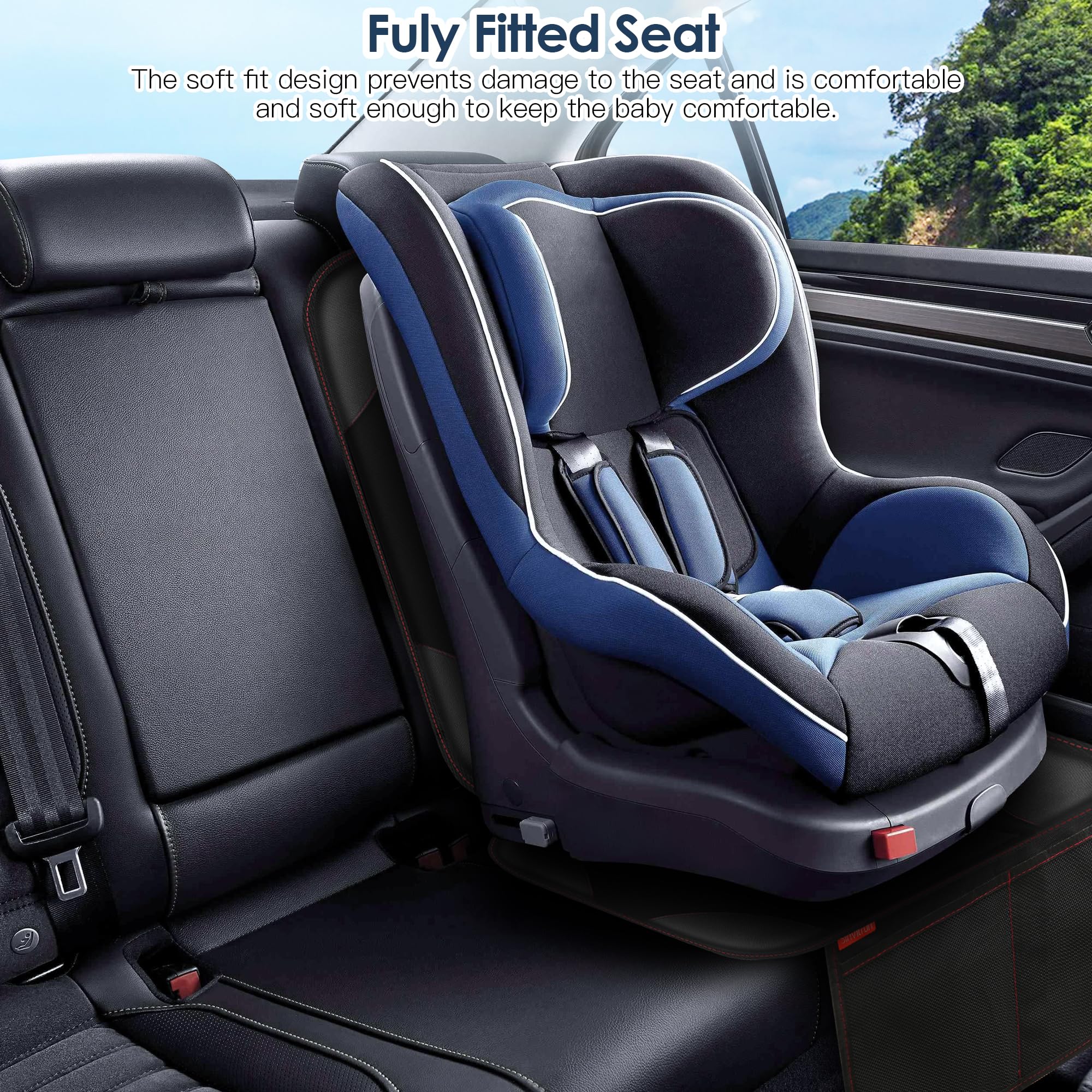 Sinvitron Car Seat Protector for Child Car Seat - Waterproof Non-Slip Leather Mat with 2 Mesh Pockets, Universal Seat Cover for Baby, Pets & Vehicles(2-Pack,Black)