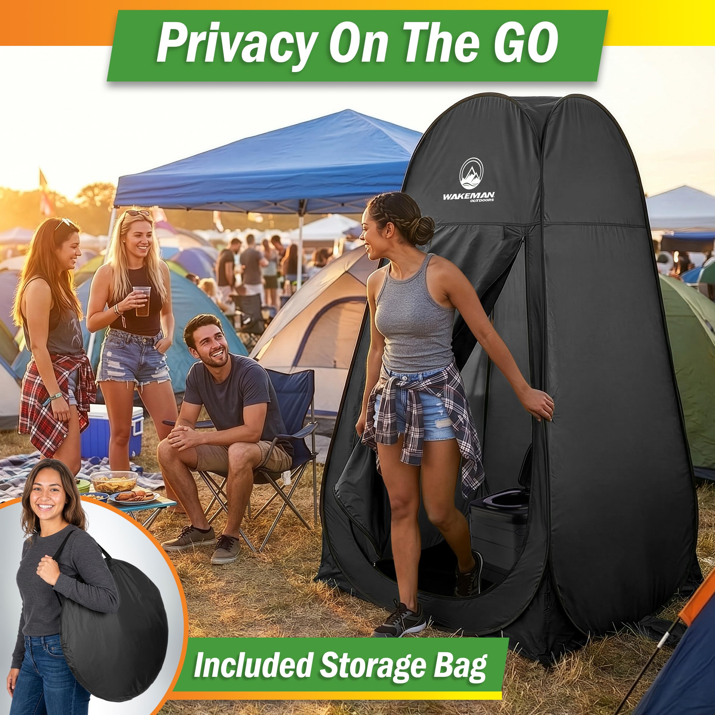 Pop Up Pod - Privacy Shower Tent, Dressing Room, or Portable Toilet Stall with Carry Bag for Camping, Beach, or Tailgate by Wakeman Outdoors (Black)