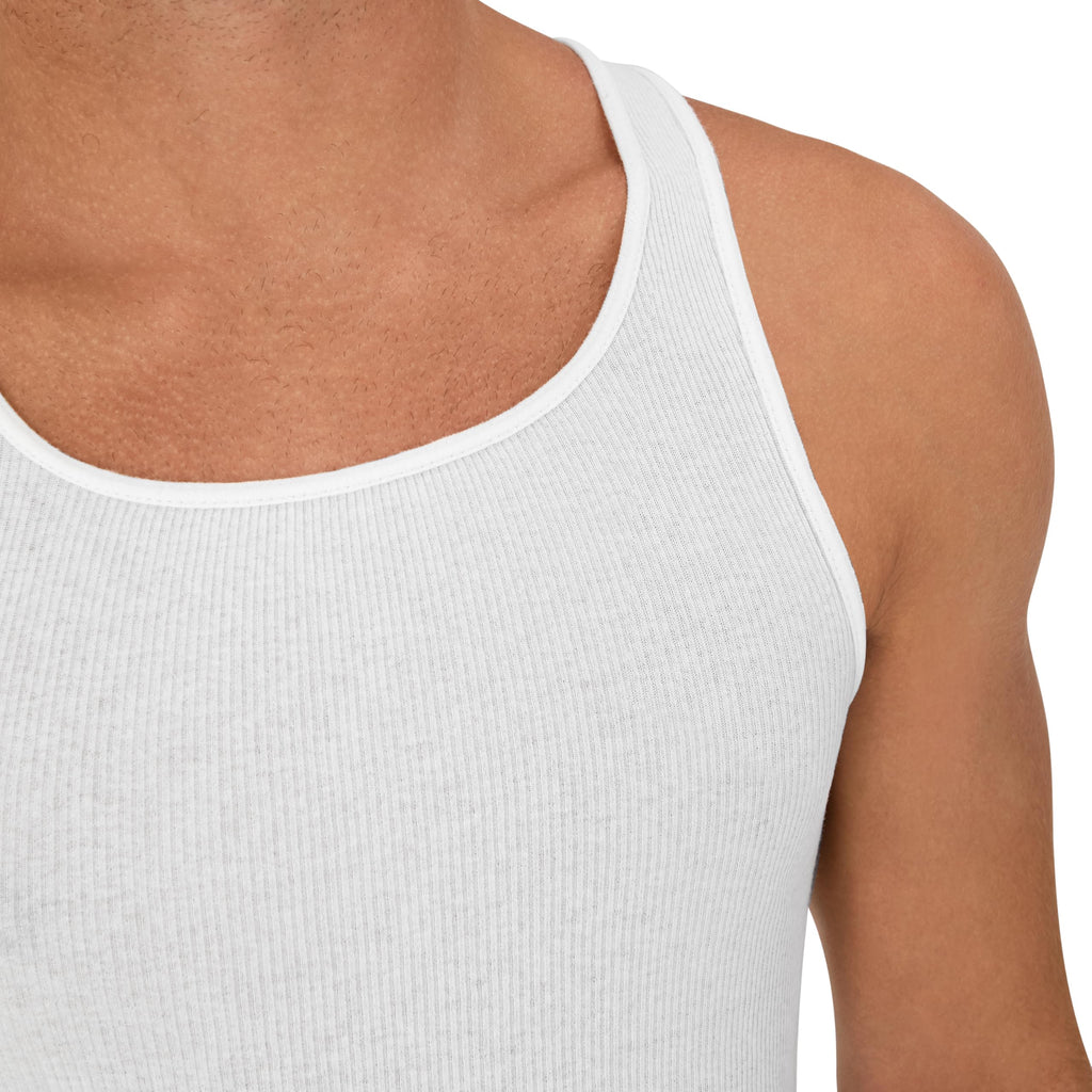 Hanes Men's Cotton Tank Undershirts Pack, Moisture-Wicking Ribbed Tanks, lightweight, White 6-pack, Medium